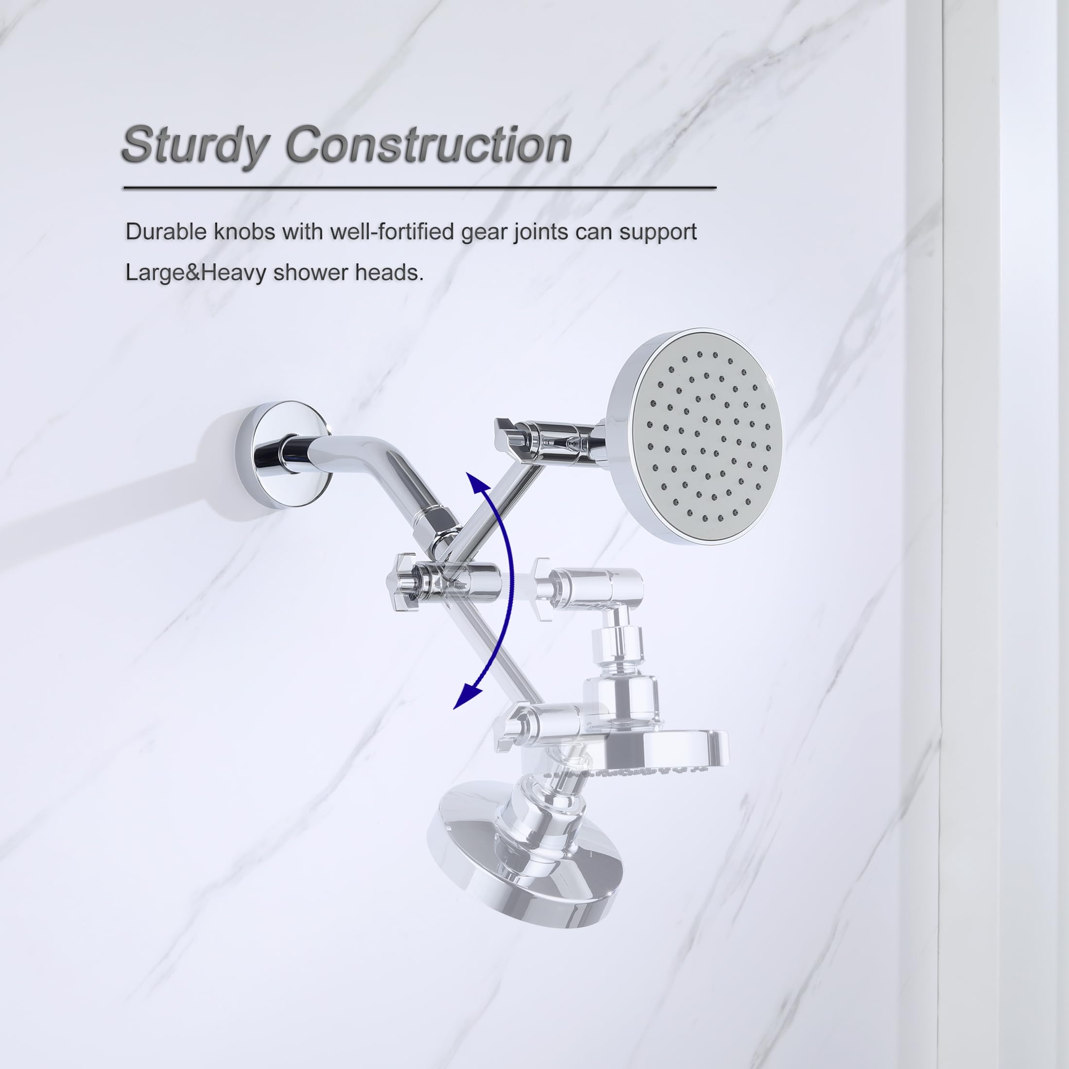 Senhozi 4 Inch Adjustable Shower Arm Extension - Solid Brass Shower Head Mount for Rainfall & Handheld Showers (SE003CP) - Perfect for Bathroom Renovation & Spa-Like Shower Experience