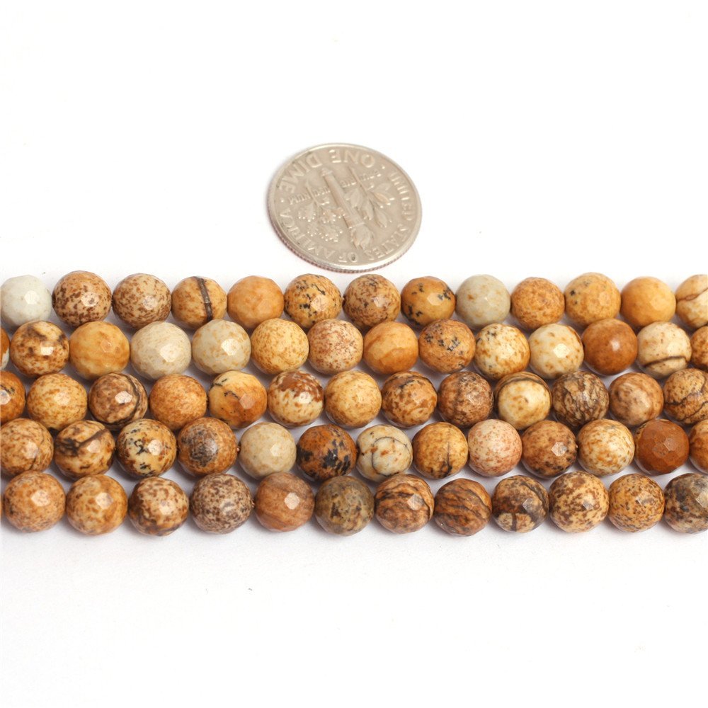 Natural Round Picture Jasper Gemstone Beads Strand - 15 Inch, 6mm Faceted Beads for Jewelry Making - DIY Bracelets, Necklaces & Craft Projects
