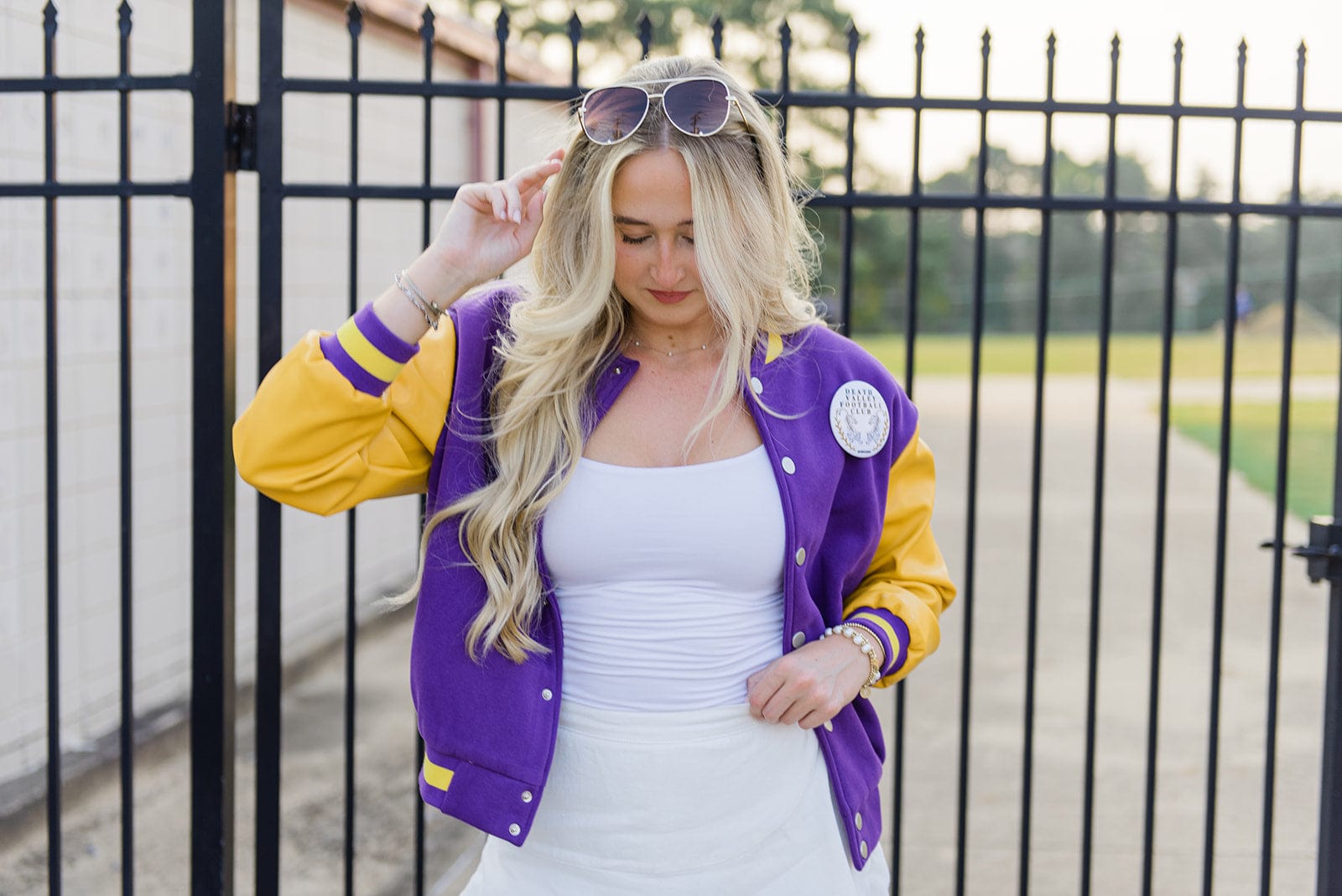 Purple & Gold Varsity Bomber Jacket for Men - Stylish Letterman Jacket with Ribbed Cuffs - Perfect for High School, College Sports & Casual Outfits