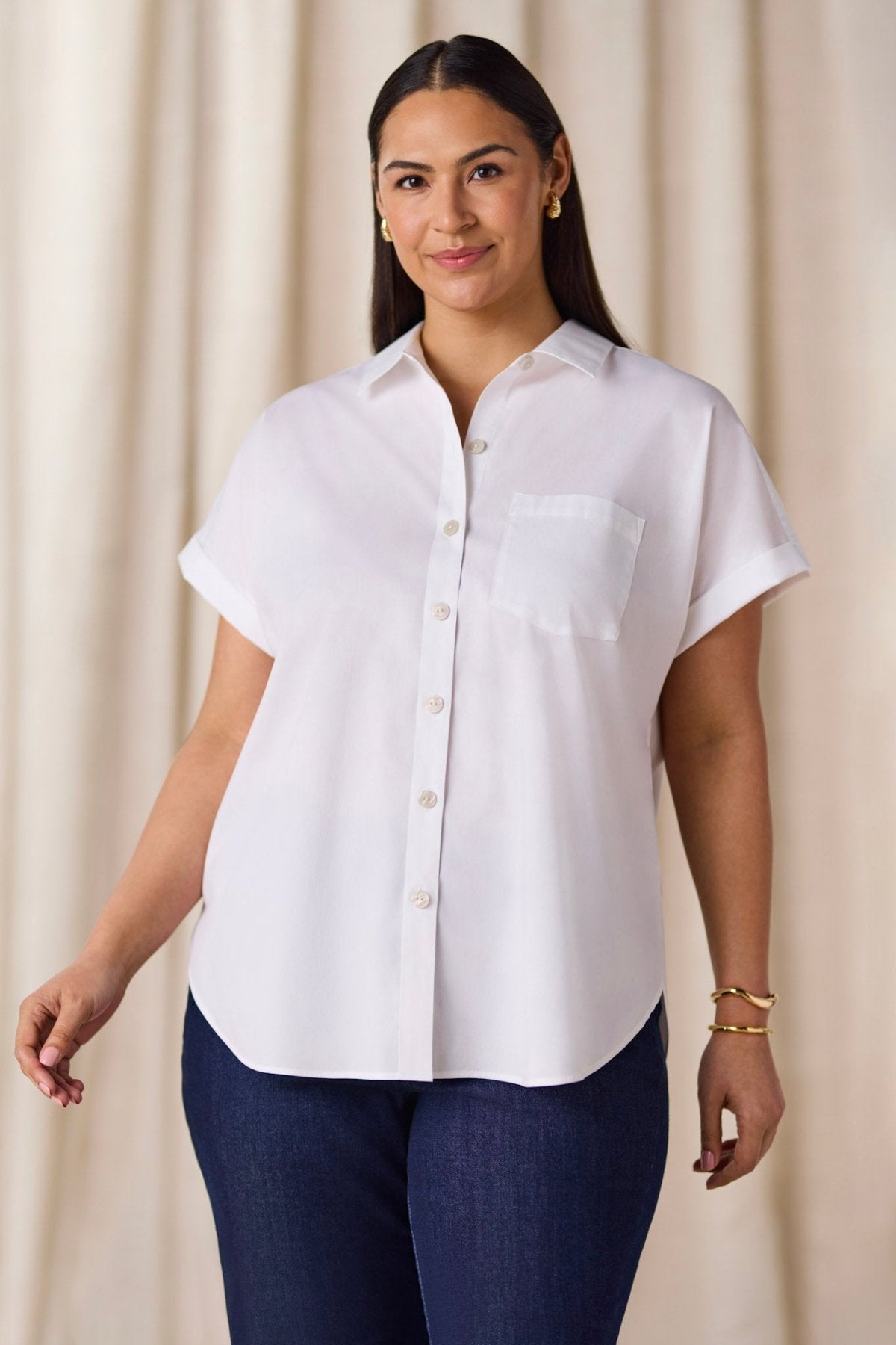 Abigail Plus No Iron Stretch Short Sleeve Shirt for Women - Wrinkle-Free Comfortable Office & Casual Wear