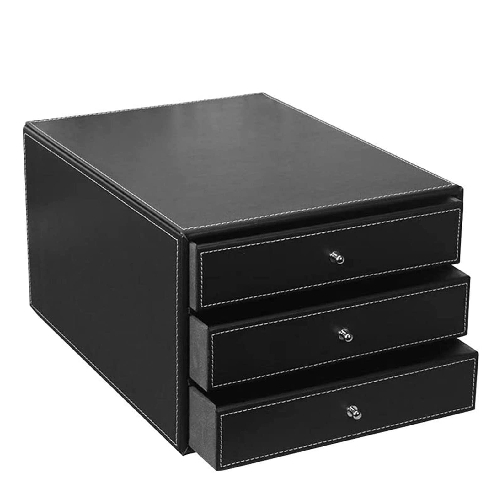 Premium Leather A4 File Drawer Organizer - 3-Tier Desktop Storage Cabinet for Office, Home & Study Room | Business Document & Data Organization | Black