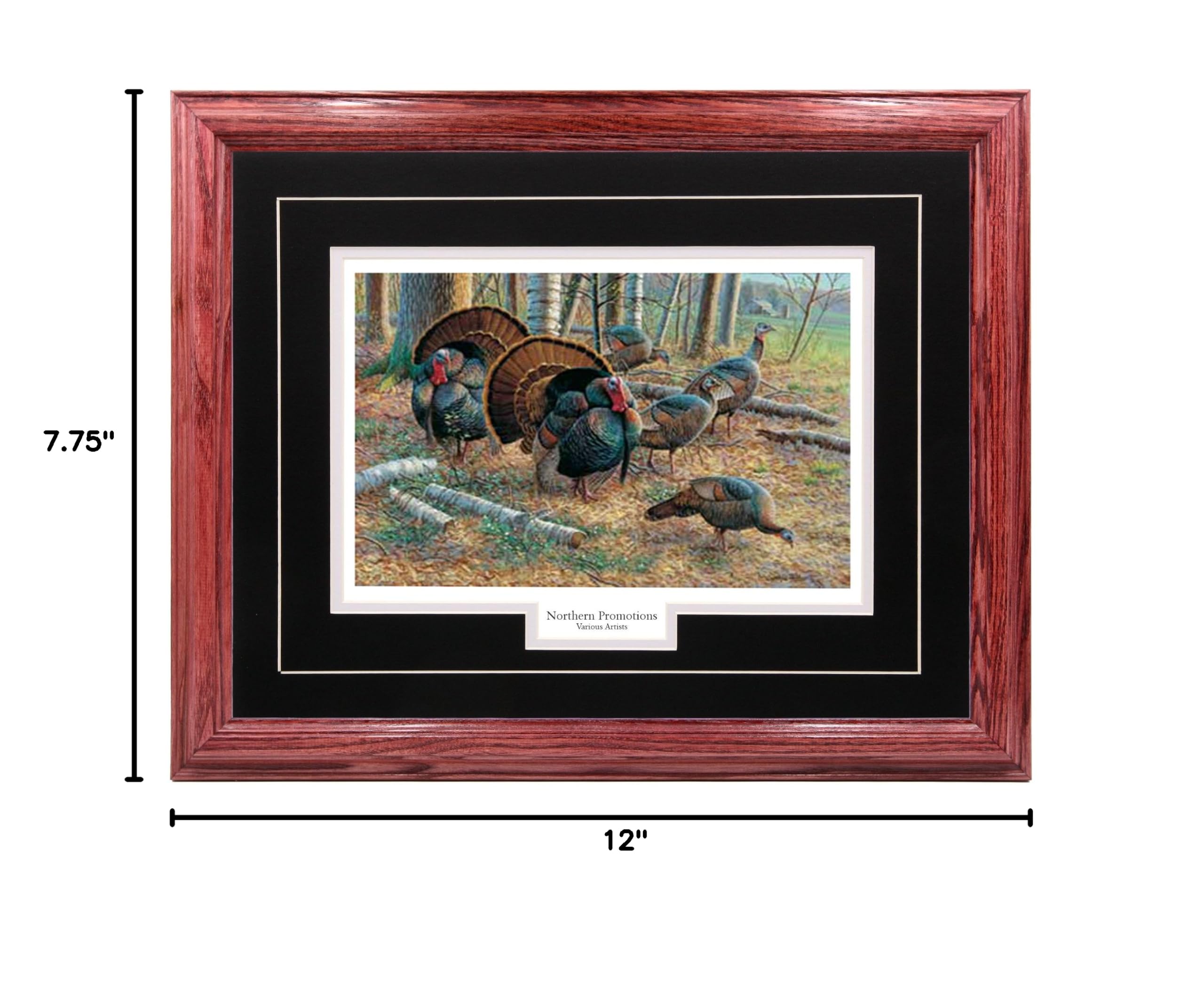 Turkey Spring Strut Wall Art - Hardwood Framed Wildlife Hunting Decor Painting with Cherry Frame & Black Mat - 17x21 Inches - Perfect for Cabin, Lodge, or Home Office Decor