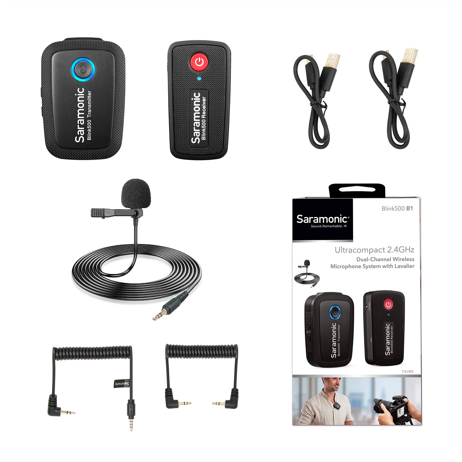Saramonic Blink500 2.4GHz Wireless Microphone System - Ultracompact Dual-Channel Lavalier Mic for Smartphone, DSLR Camera, Tablet & Mirrorless - Perfect for YouTube, Facebook Live, Vlogging, Video Recording & Podcasting - Ideal for Content Creators, Streamers & Filmmakers
