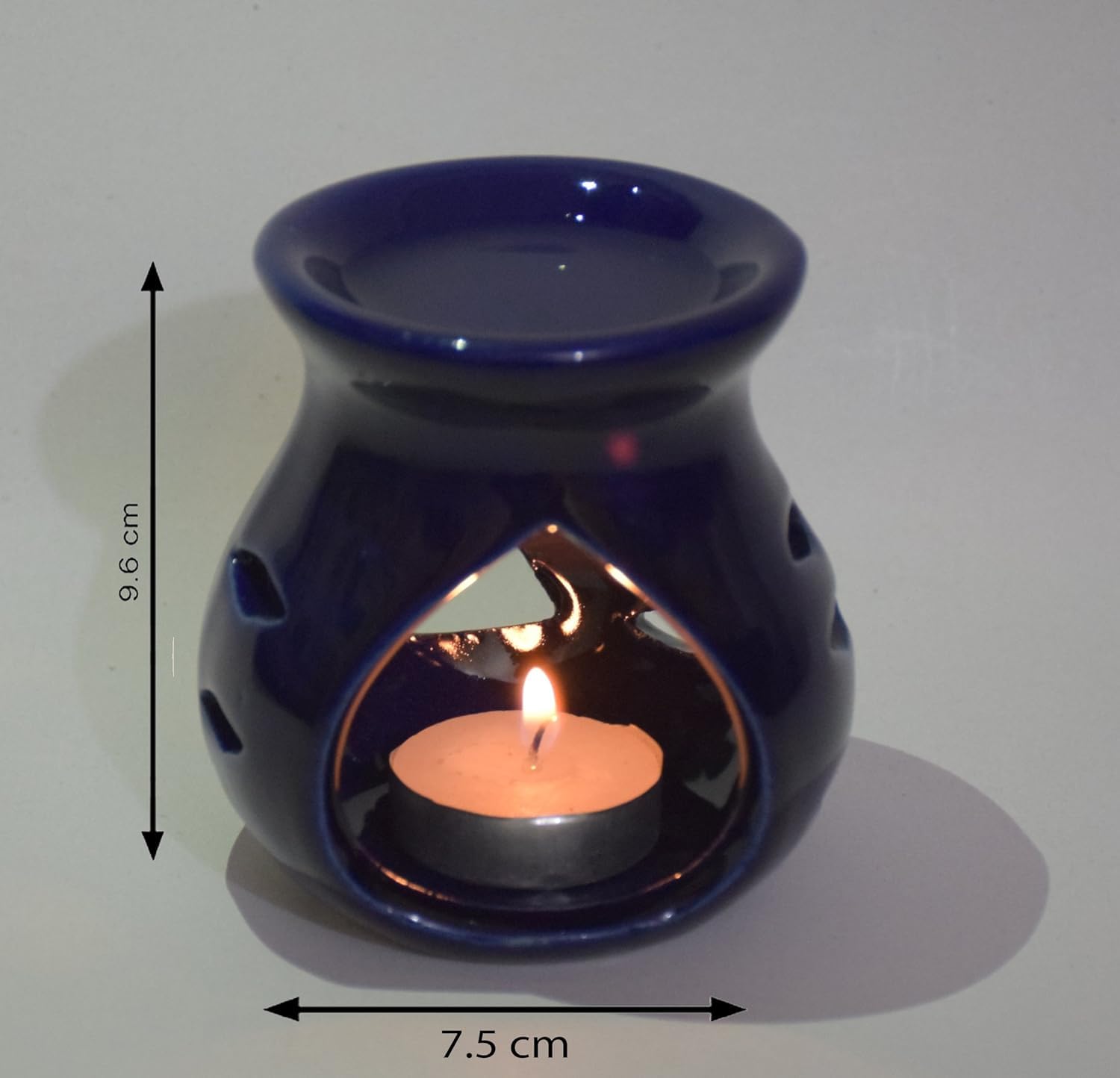 Pure Source India Ceramic Clay Candle Operated Aroma Oil Diffuser with 1 Tea Light Candle (Blue, 9cm) - Perfect for Home Aromatherapy, Yoga Meditation & Relaxation Spaces