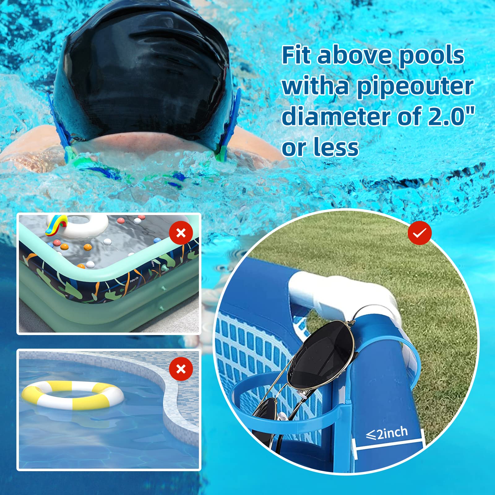 6 Pcs Poolside Cup Holder for Above Ground Pools - No Spills Plastic Drink Holder, Fits 2 Inch or Less Round Top Bar - Perfect for Swimming Pool, Backyard, and Outdoor Relaxation