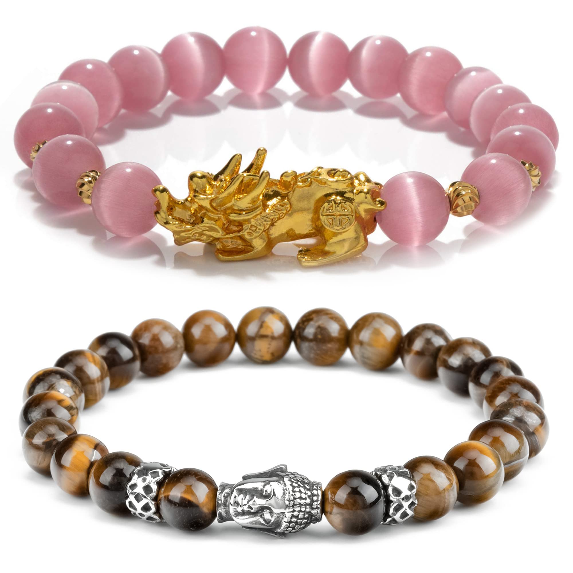 ZenBless Feng Shui Bracelet - Natural Tiger Eye Stone with 18k Gold Plated Pixiu Charm, Yoga Mala Beads for Women | Good Luck, Wealth & Friendship Jewelry | Perfect for Meditation, Yoga & Daily Wear