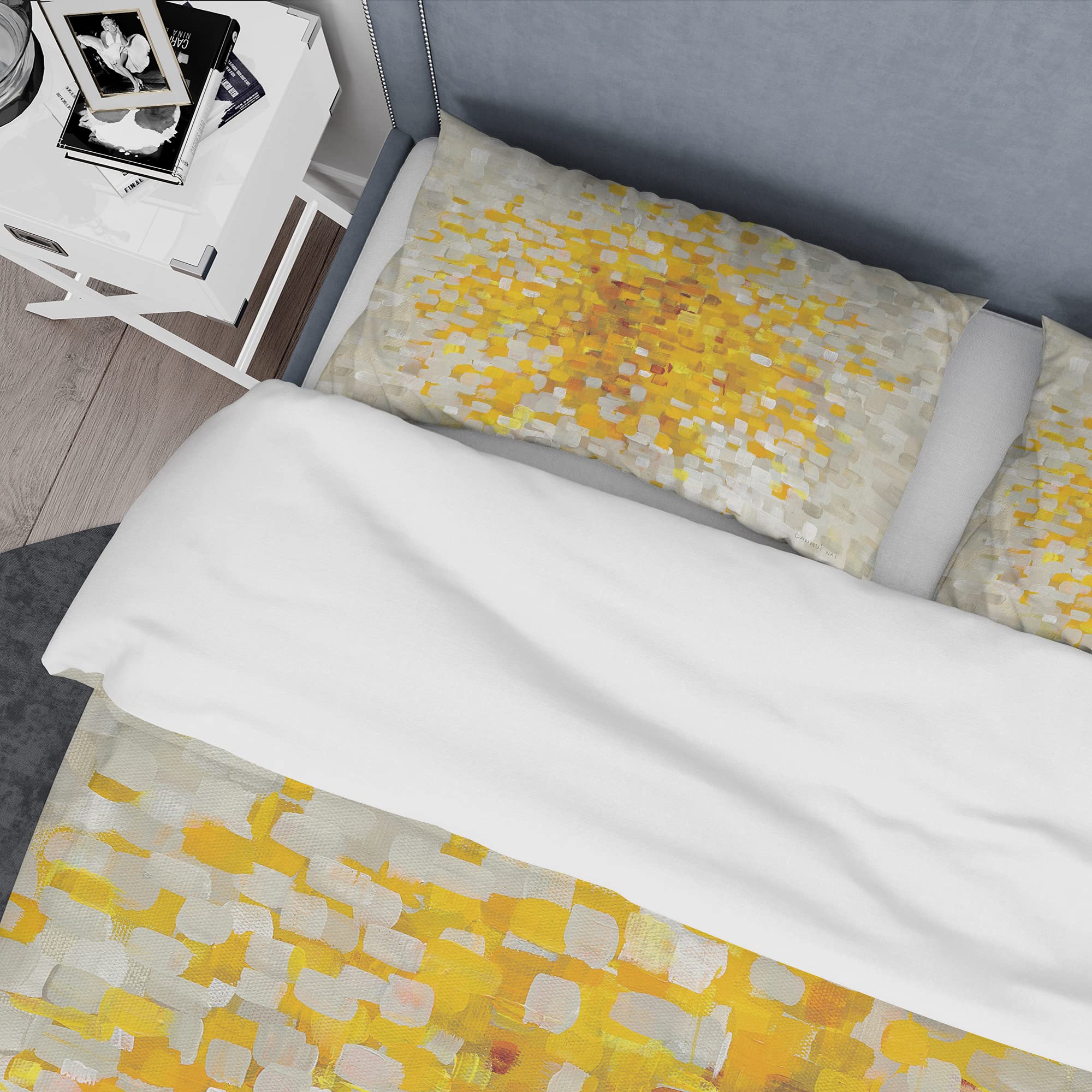 DesignQ Glam Yellow Explosion Blocks Modern Duvet Cover Set - King Size 3-Piece Abstract Bedding | Soft All-Season Contemporary Comforter Cover for Master Bedroom & Guest Room Decor