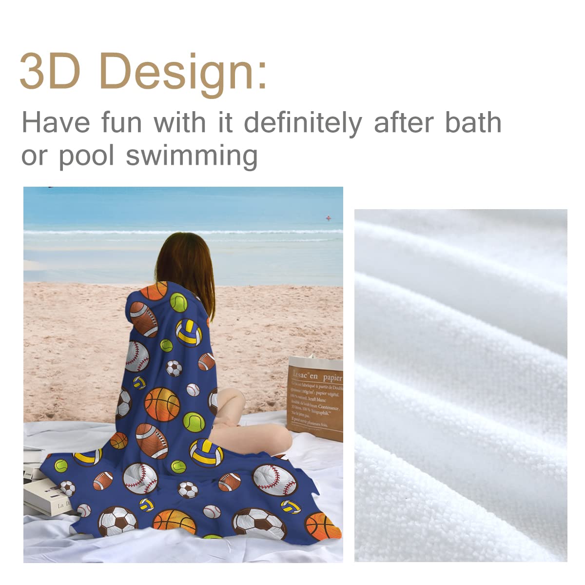 BlessLiving Hooded Beach Towel & Poncho - Soft Plush Microfiber Swim Cover Up for Kids & Adults - Navy Blue Ball Design - 2 Pack for Pool, Beach & Outdoor Activities