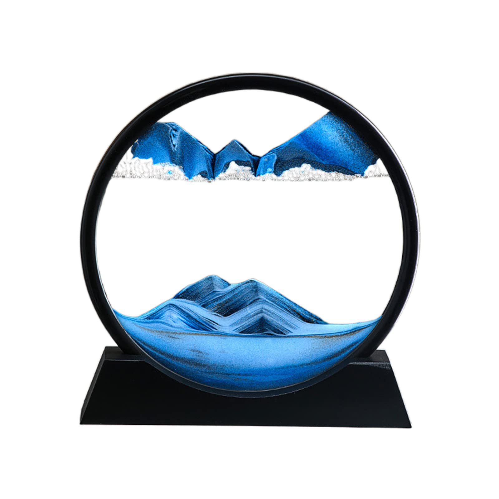 YKW 3D Deep Sea Moving Sand Art - 10 Inch Blue Kinetic Sandscape Desk Decor for Home & Office | Stress Relief Desktop Ornament for Mantle, Bookshelf, or Workspace | Perfect Relaxing Gift for Adults