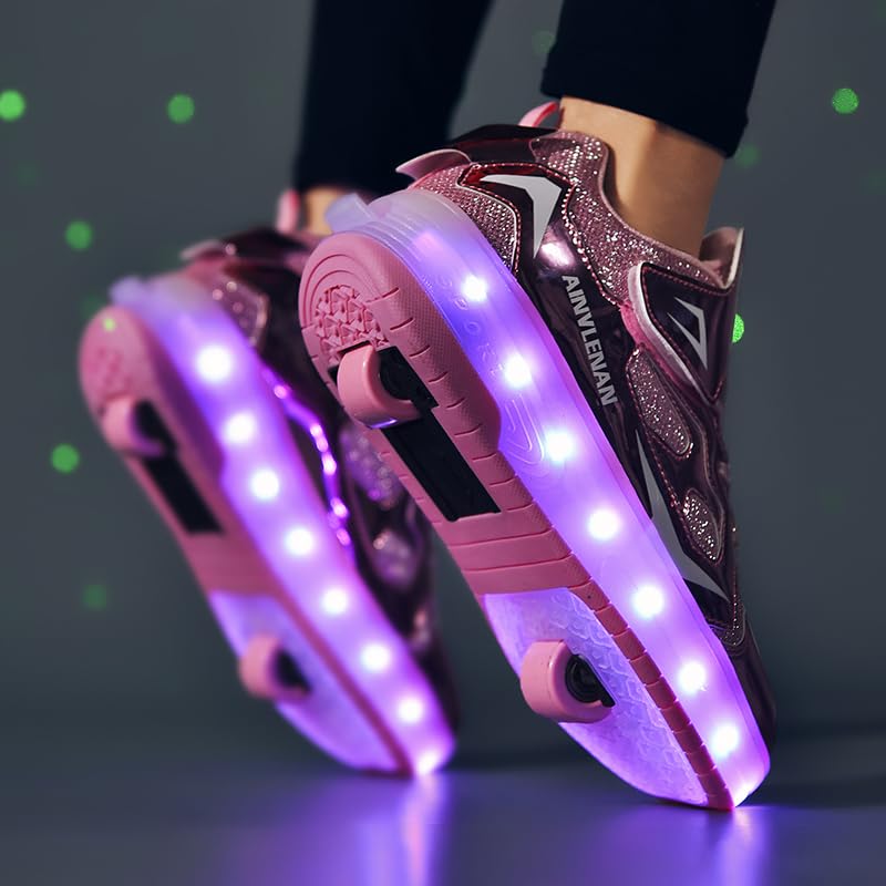 Kids LED Roller Skate Shoes with Double Wheels - Rechargeable Retractable Light Up Sneakers for Boys & Girls | Perfect for Christmas & Birthday Gifts | Indoor & Outdoor Play, Skate Parks, and Birthday Parties