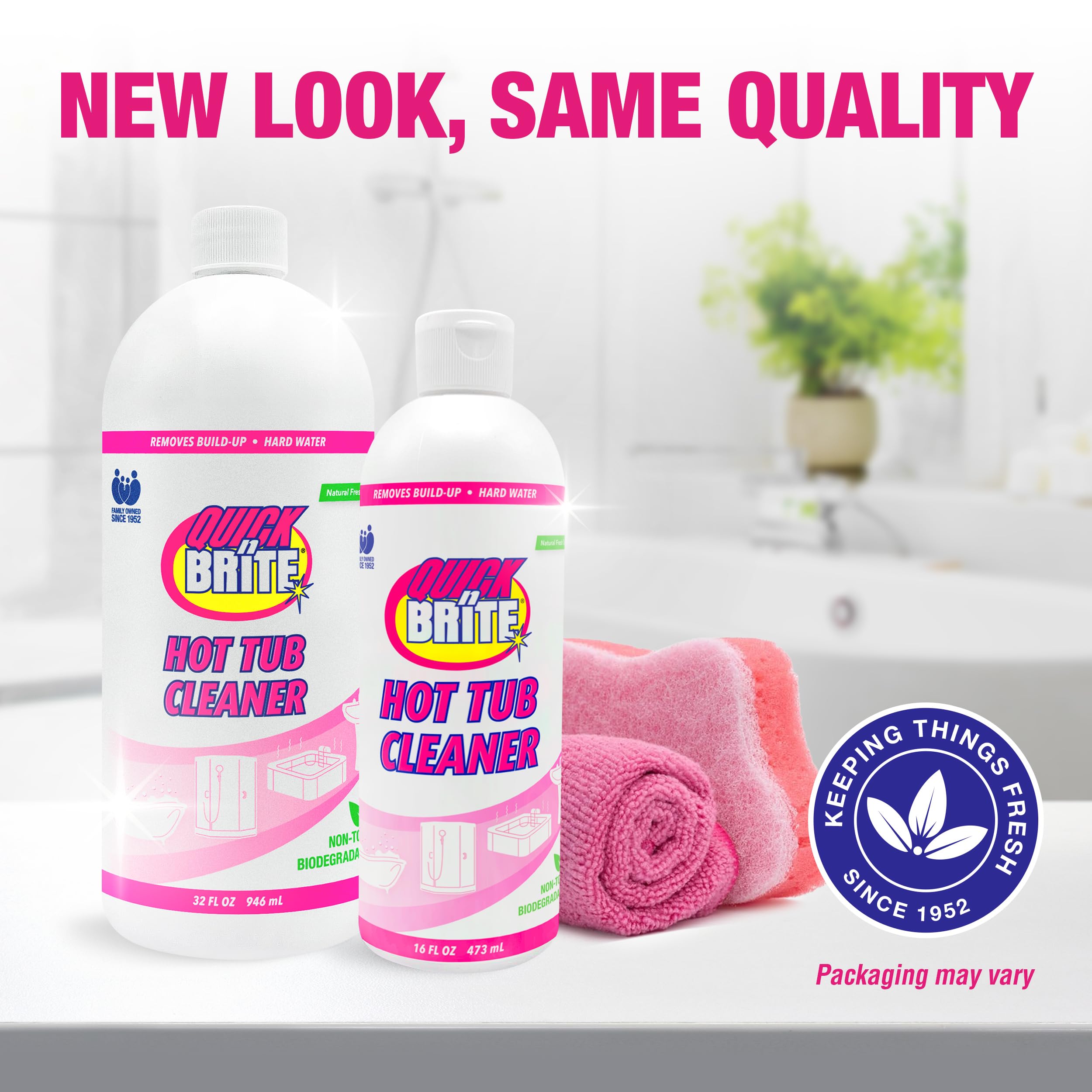 Quick N Brite Heavy Duty Hot Tub Cleaner Kit - Non-Abrasive Cleaning Gel with Sponge & Microfiber Cloth, 16oz | Removes Stains, Scum & Buildup | Safe for All Hot Tub Surfaces | Perfect for Jacuzzis, Spas & Whirlpools (Packaging May Vary)