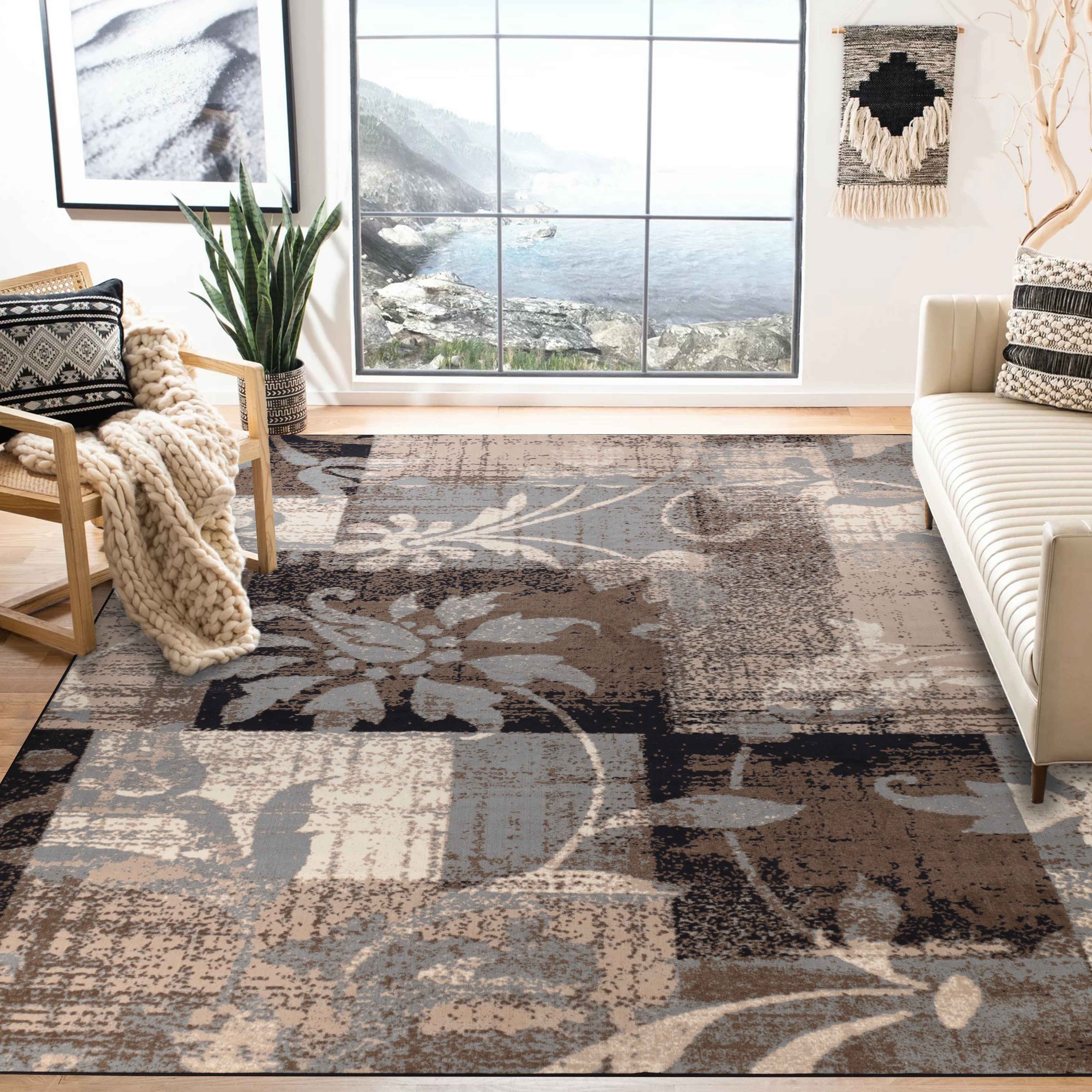 Stylish Pastiche Contemporary Floral Patchwork Area Rug - Non-Slip Indoor Runner for Living Room, Bedroom & Hallway Decor