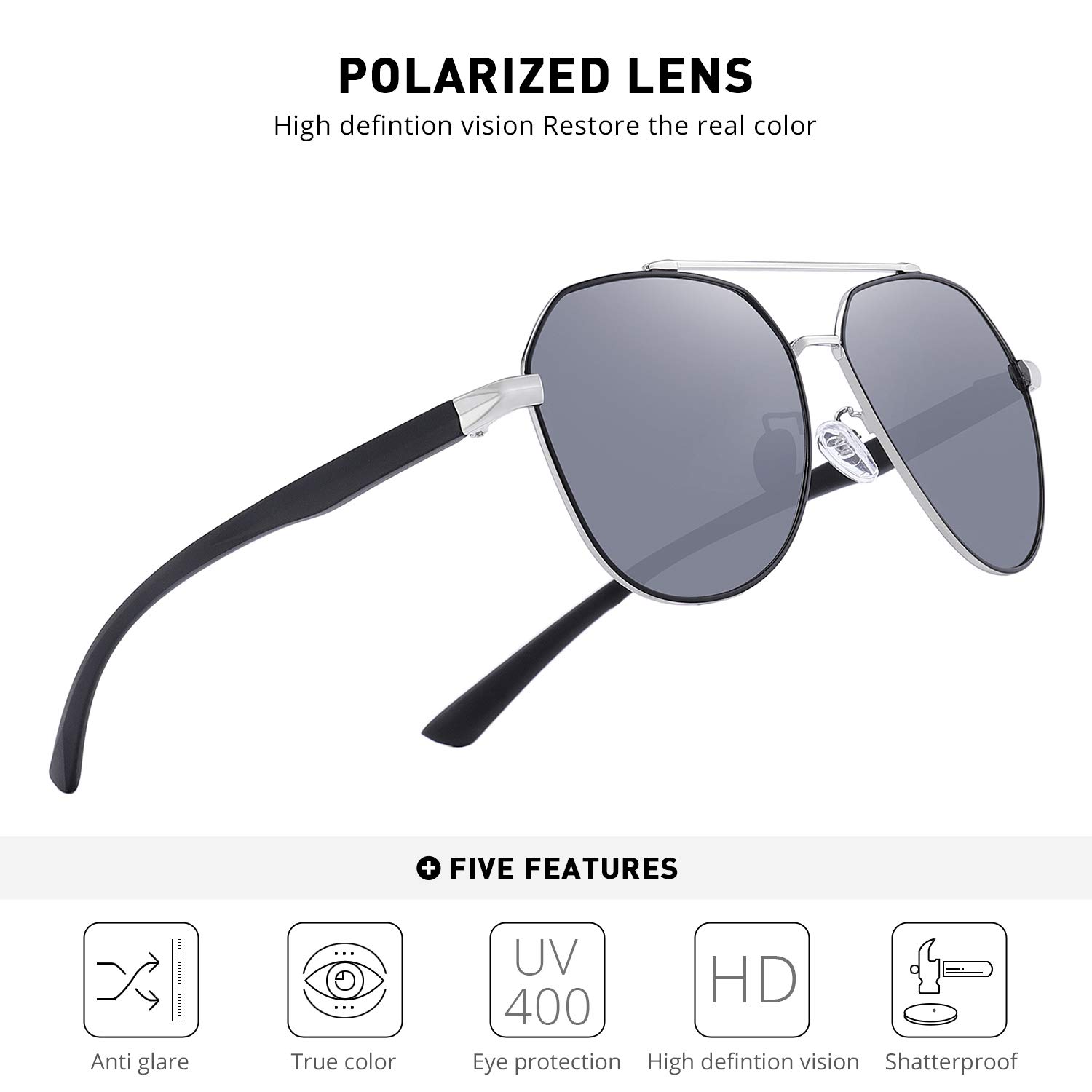 Polarized Sunglasses for Men - UV 400 Protection Fishing Sunglasses with Metal Frame & TR Legs - Perfect for Outdoor Sports, Driving, and Beach Activities