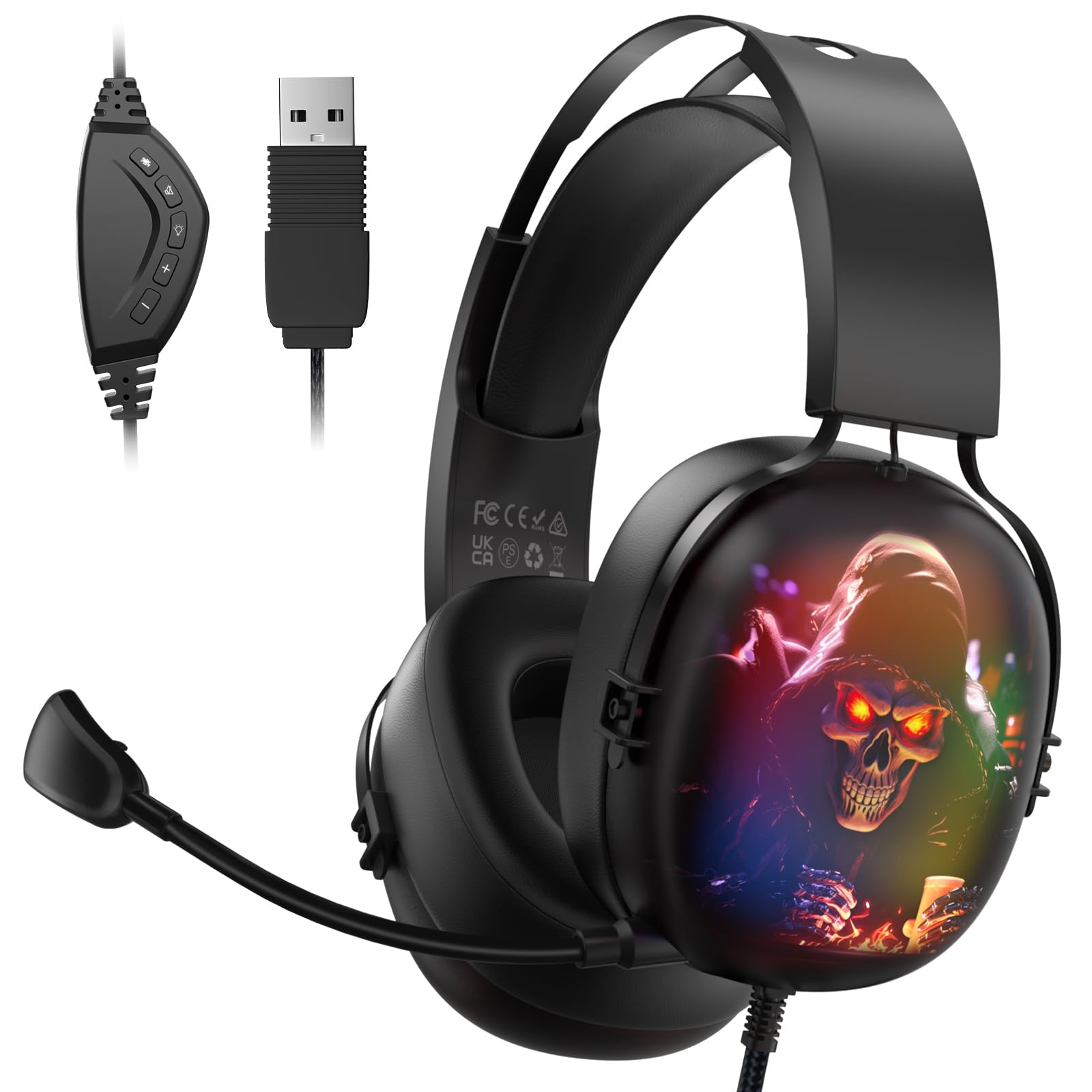 Gvyugke 7.1 Surround Sound Gaming Headset with Microphone - USB Wired RGB Headphones for PC, Laptop, PS5 - Perfect for Competitive Gaming, Streaming & Online Meetings