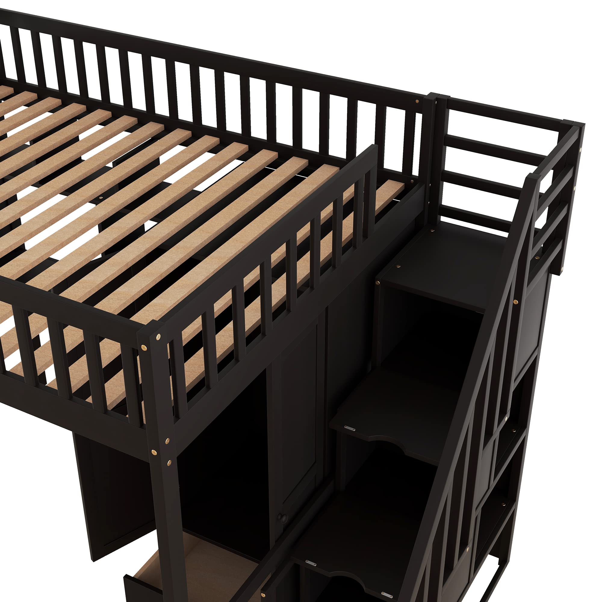 Harper & Bright Designs Full Size Wooden Loft Bed with Stairs, Wardrobe & Desk - Space-Saving Storage Bed with Shelves for Kids, Teens & Small Rooms - Perfect for Dorm, Bedroom or Studio Apartment