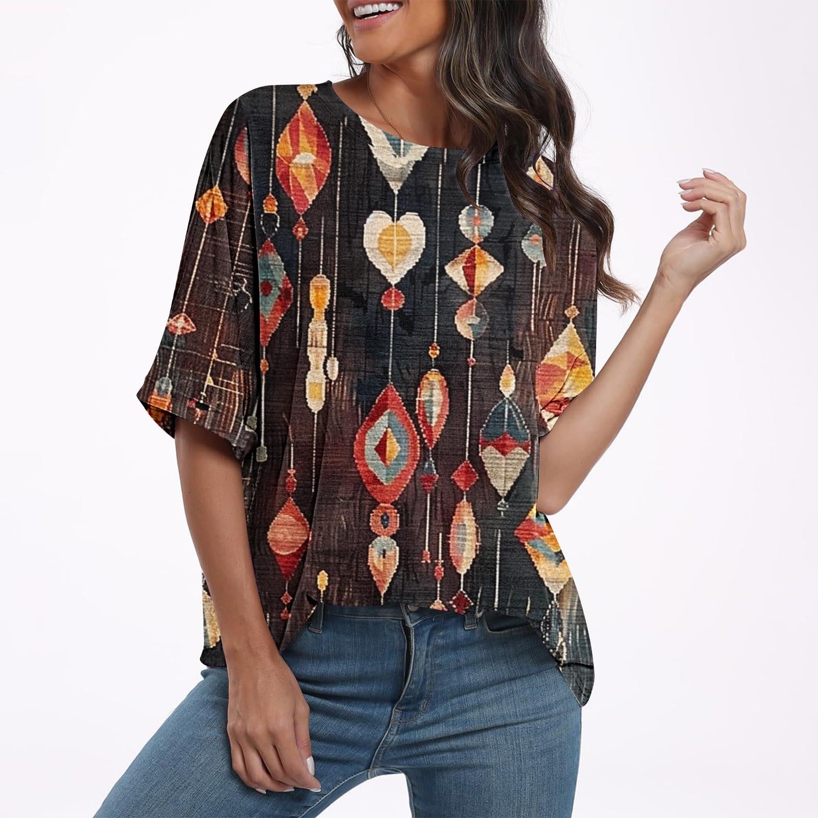 Oversized T-Shirts for Women - Crew Neck Half Sleeve Loose Fit Summer Tops - Business Casual Blouse for Office & Weekend Wear