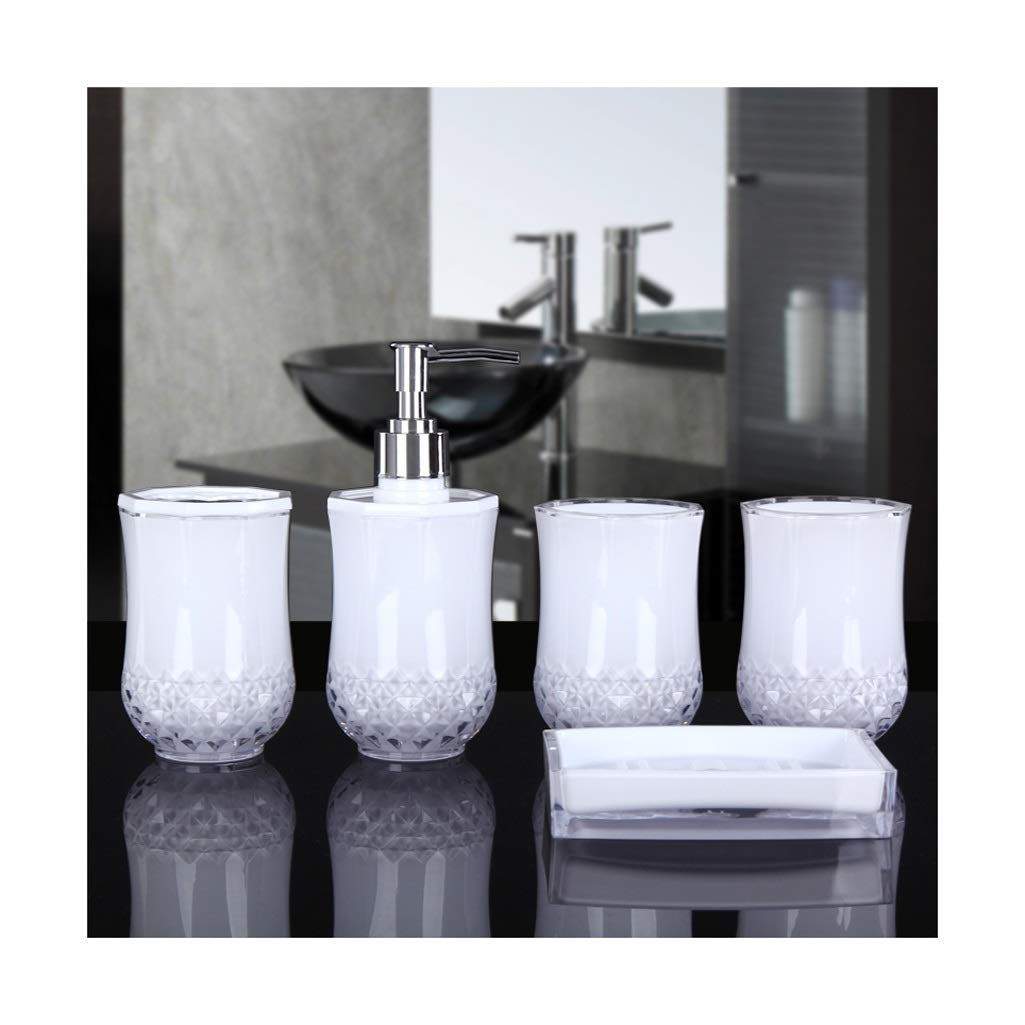 LUYIYI 5-Piece Bathroom Accessory Set - White Soap Dispenser, Toothbrush Holder, 2 Toothbrush Cups & Soap Dish | Modern Bathroom Organizer for Countertop Storage | Perfect for Home, Hotel & Spa Decor