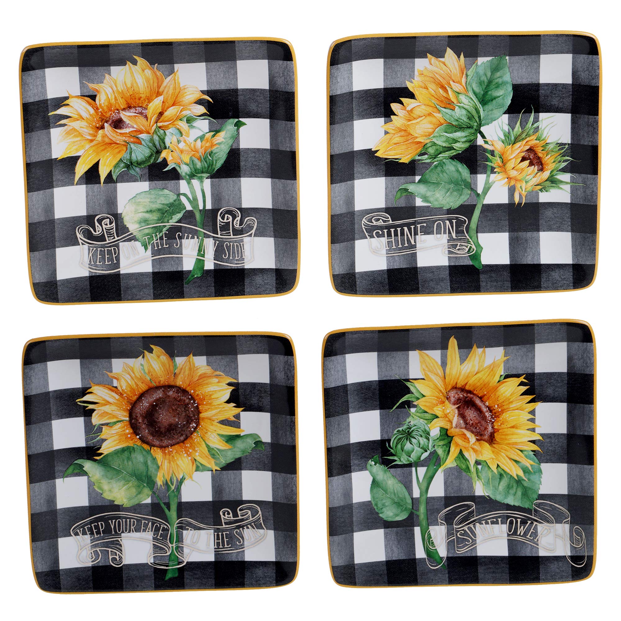 Certified International Sunflower Fields 6-Inch Canape Plates, Set of 4 - Assorted Floral Designs for Appetizers, Desserts, and Party Serving - Perfect for Brunch, Tea Parties, and Elegant Dining