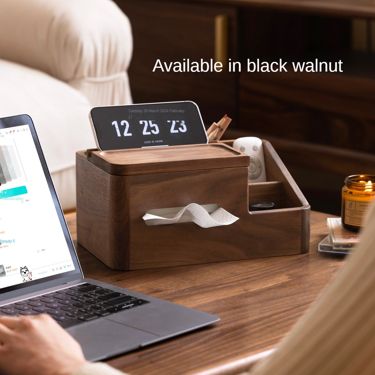 Premium Black Walnut & Acacia Solid Wood Multi-Functional Tissue Box Holder - Handcrafted Home Decor for Living Room, Bedroom & Office