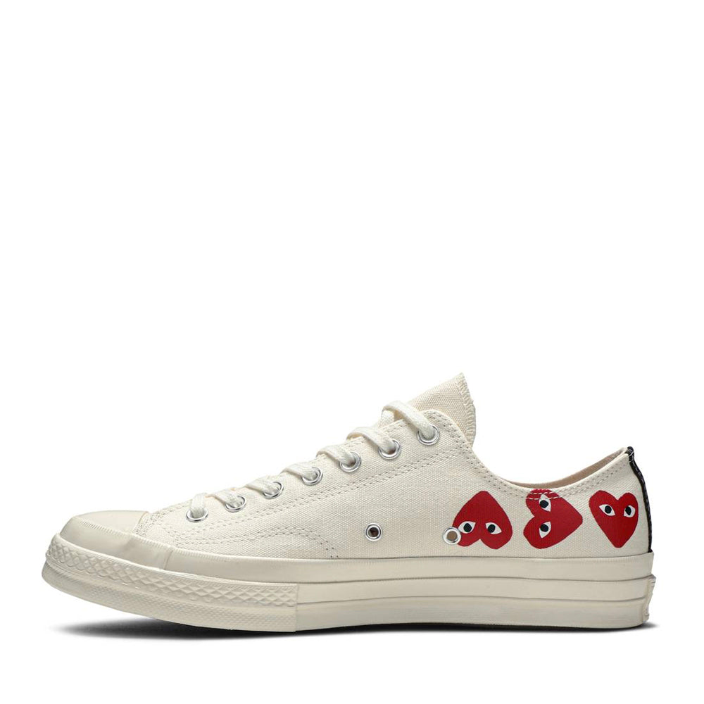 COMME DES GARCON PLAY X CONVERSE Multi Hearts Beige Low Top Sneakers - New Unisex Casual Shoes for Streetwear & Everyday Fashion