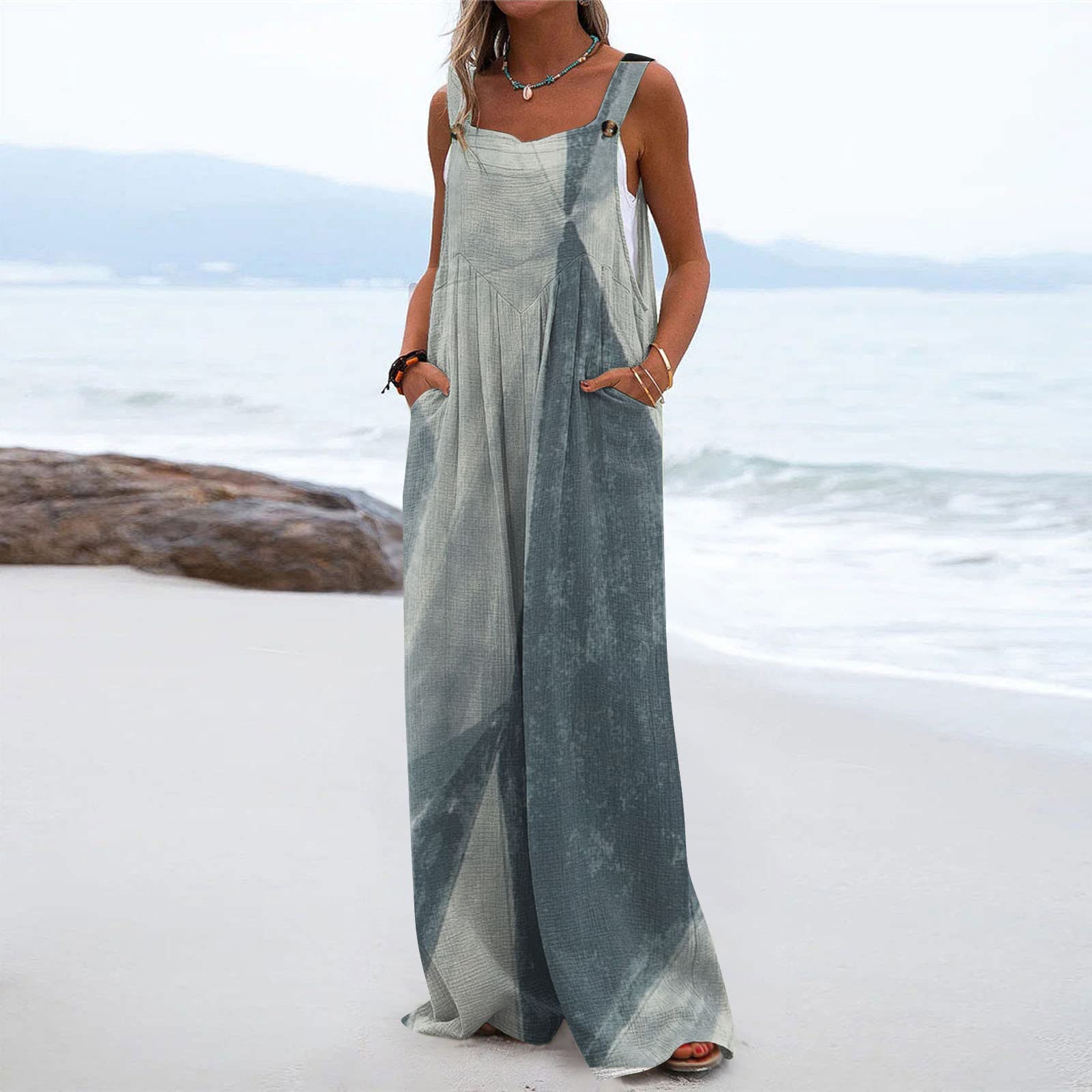 Elegant Plus Size Jumpsuit for Women - Boho Dressy Overalls with Pockets, Grey X-Large | Perfect for Summer Outfits, Casual Wear & Special Occasions