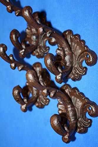 Vintage Cast Iron Wall Hooks Set of 4 - French Victorian Ornate Swirl Design (H-75) - Perfect for Hanging Coats, Hats, Keys & Home Decor in Entryway, Bedroom or Bathroom