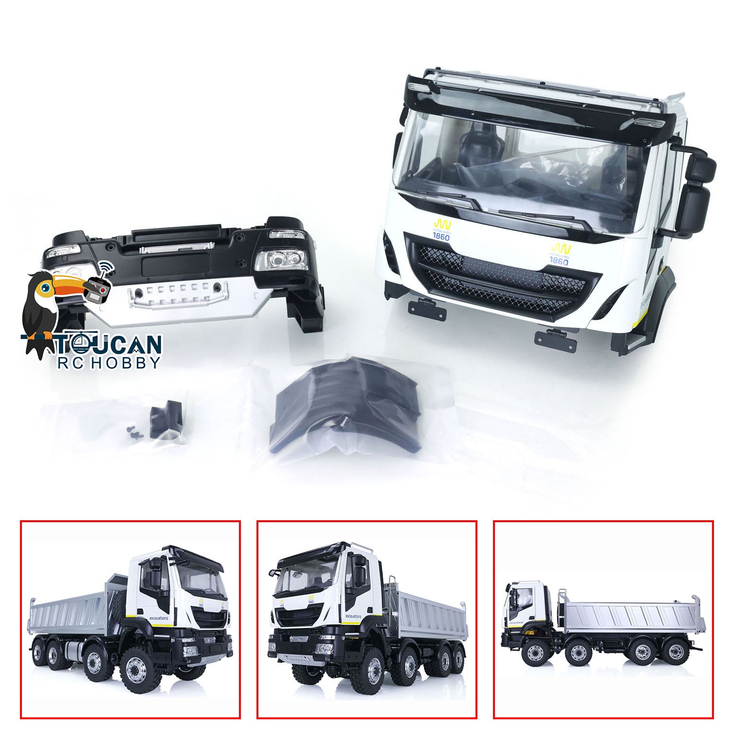 1/14 TAMIYA RC Truck Dumper Plastic Car Shell with Interior Spare Parts - DIY Radio Control Tipper Model Car Accessory for Off-Road Play & Collection