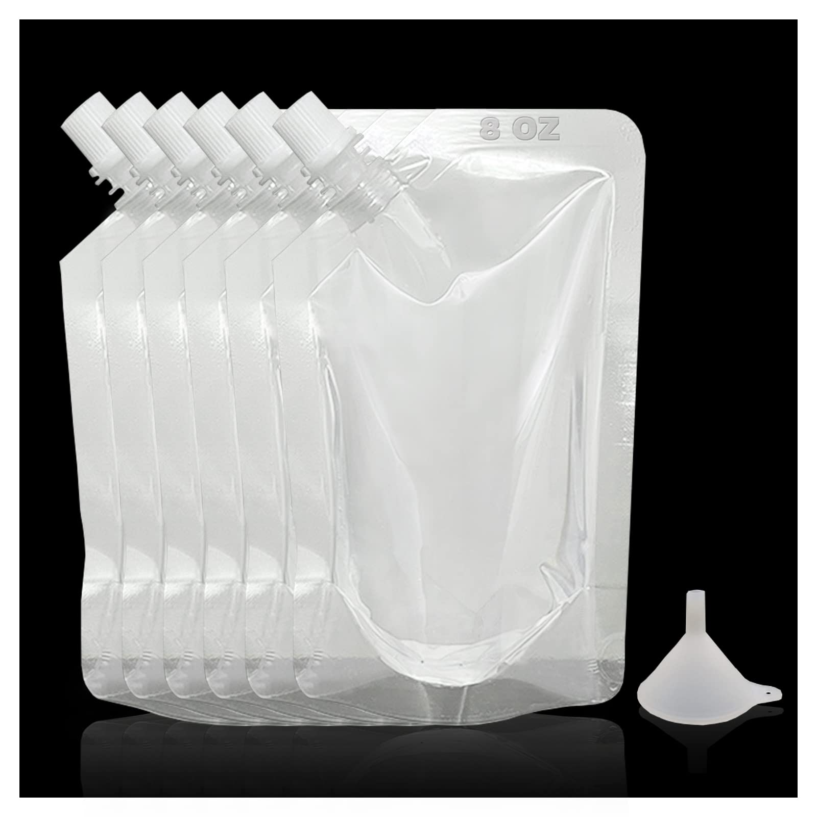 6-Piece Reusable Plastic Drink Flasks Set with Funnel - 8oz Each - Perfect for Travel, Camping & Outdoor Adventures - BPA-Free Leakproof Containers for Liquids