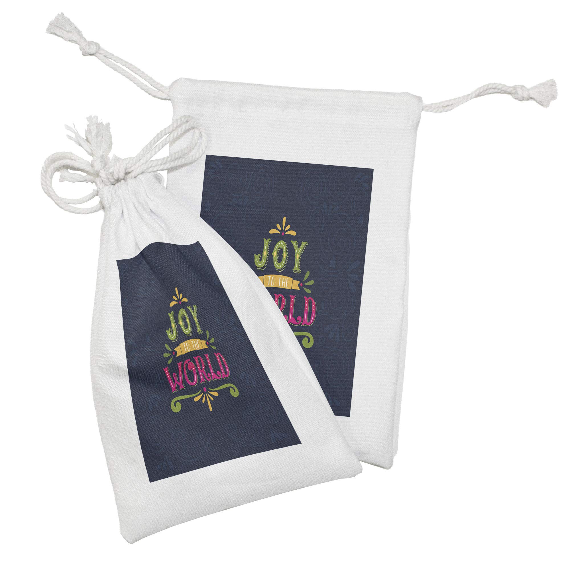 Ambesonne Joy Fabric Pouch Set of 2 - Christmas Themed Swirls & Curlicues Drawstring Bags (9
