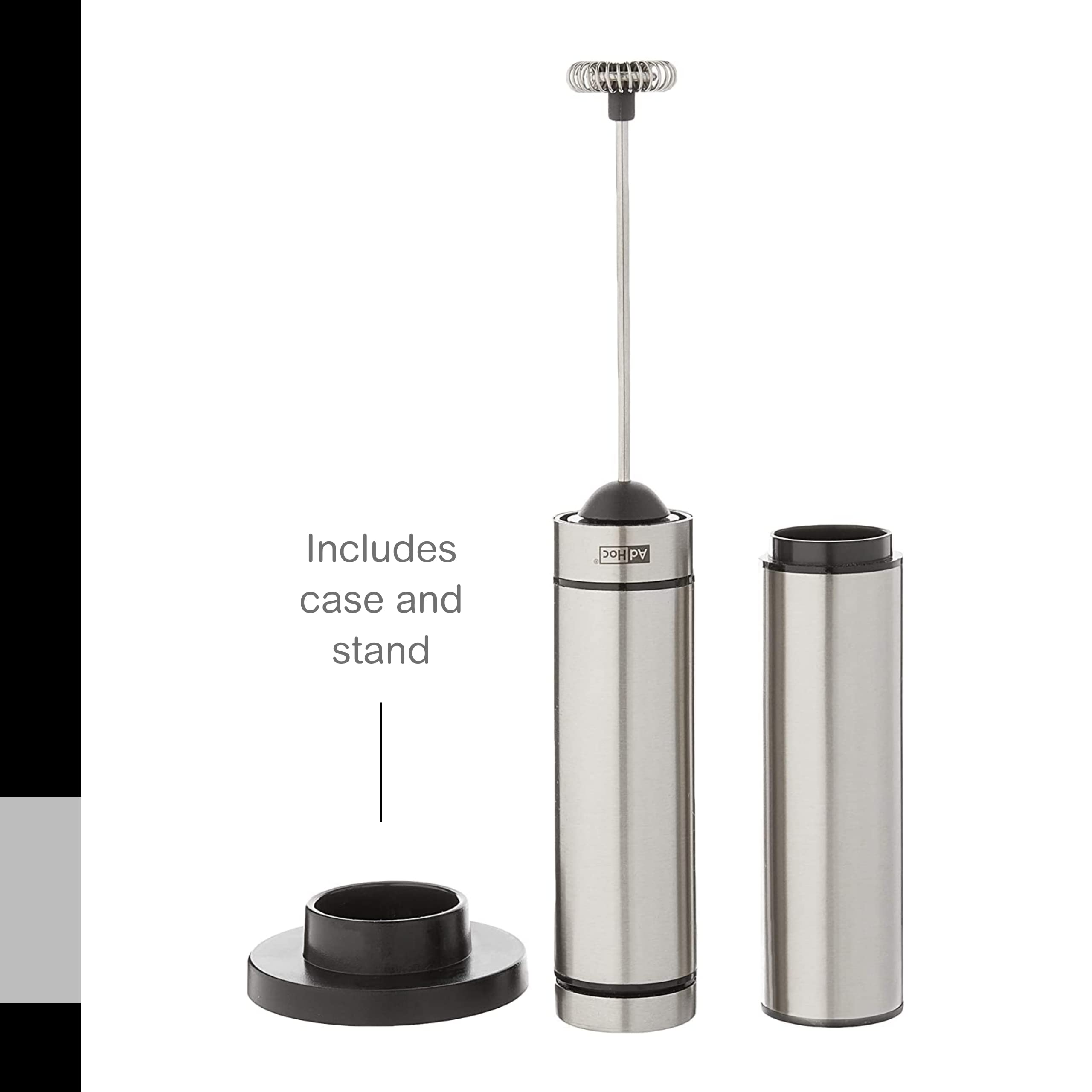 AdHoc Rapido Battery Operated Milk Frother - Handheld Electric Drink Mixer for Coffee, Matcha, Hot Chocolate & Protein Shakes - Stainless Steel Whisk with Removable Head & Travel Case - Perfect for Home, Office & Travel Use