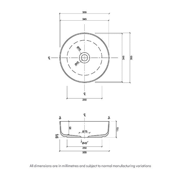 Eight Quarters Seymour Studs Circle Gloss White Basin - Modern Bathroom Sink for Contemporary Home Decor