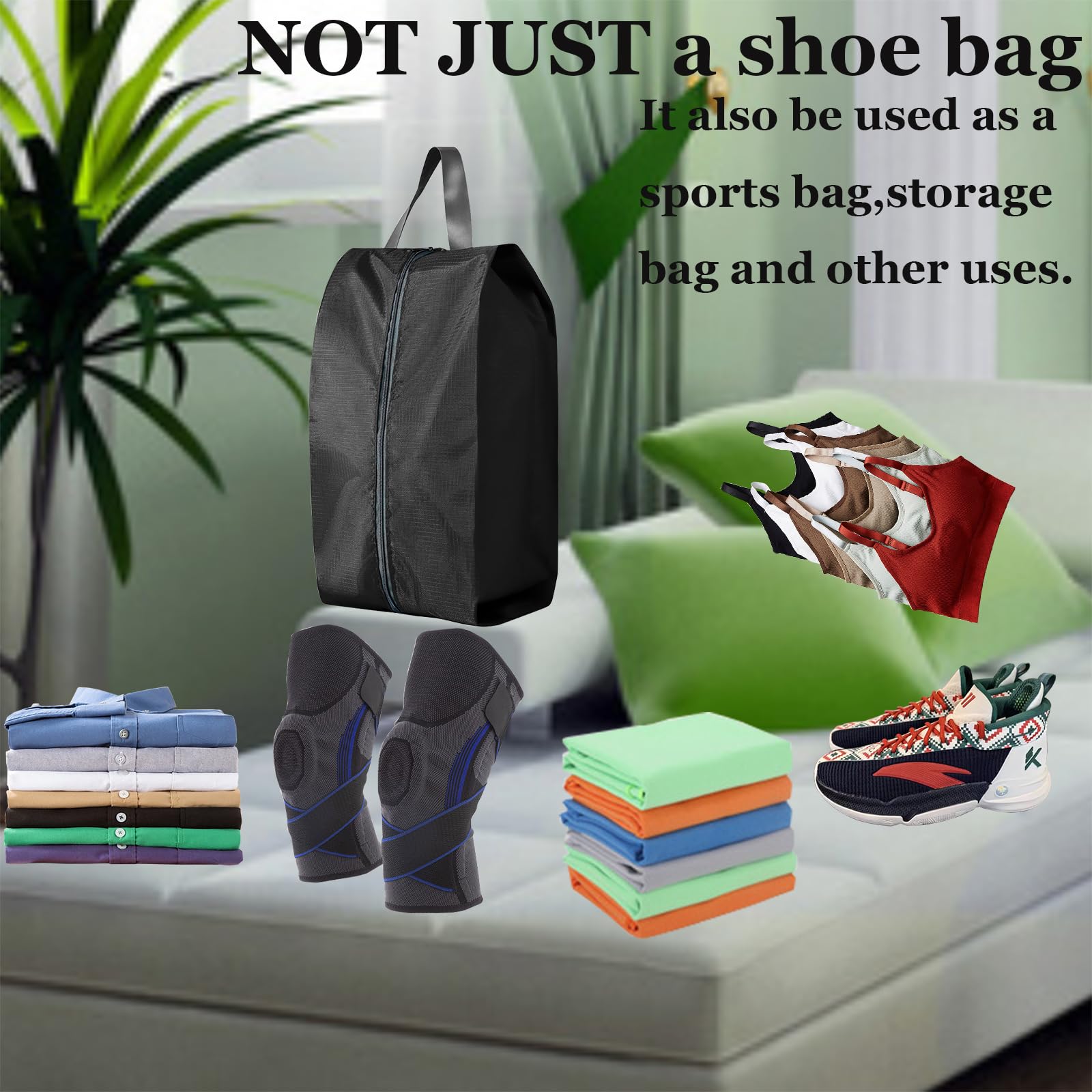 6-Piece Waterproof Nylon Shoe Travel Bag Set with Zipper - Perfect for Gym, Golf, Soccer, Bowling & Ballet Shoes - Durable Shoe Carrying Bag in Black - Ideal Travel Accessories for Sports Enthusiasts & Athletes