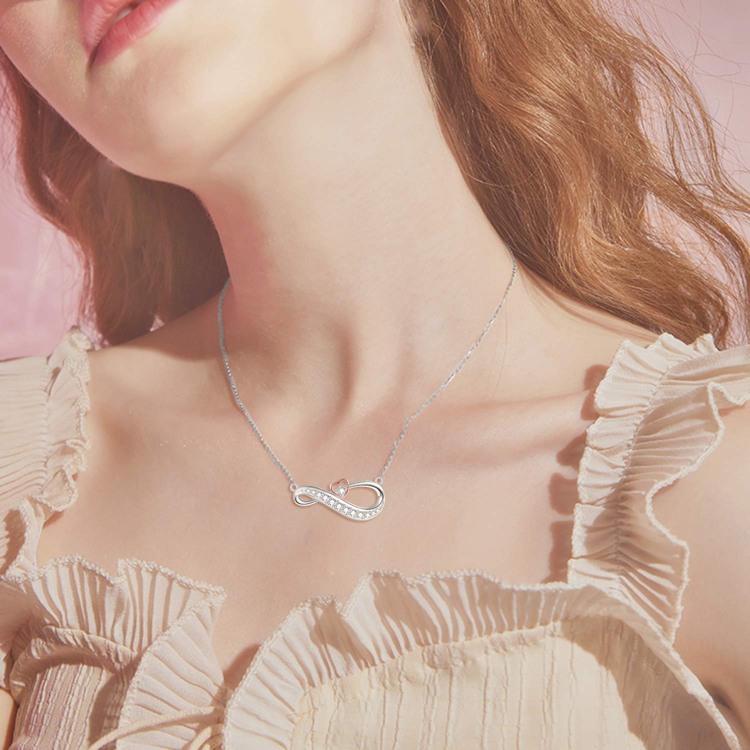 POPKIMI Infinity Necklace Sterling Silver Love Heart Pendant - Dainty Women's Jewelry Gift for Birthday, Anniversary & Valentine's Day - Perfect for Everyday Wear & Special Occasions