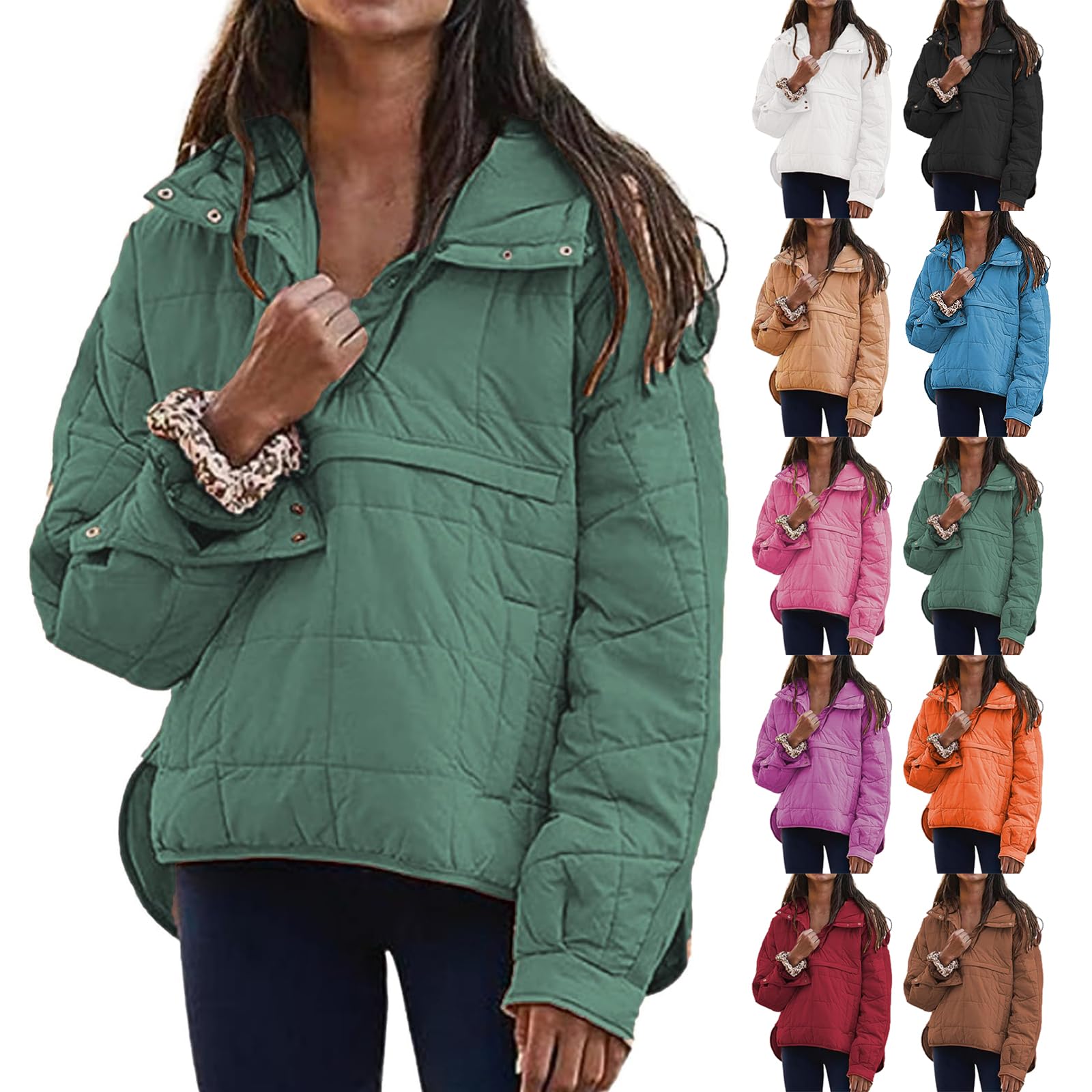 Lightweight Quilted Puffer Jacket for Women - Oversized Packable Hooded Coat with Button Front & Long Sleeves | Winter Outerwear for Casual Wear, Travel & Outdoor Activities