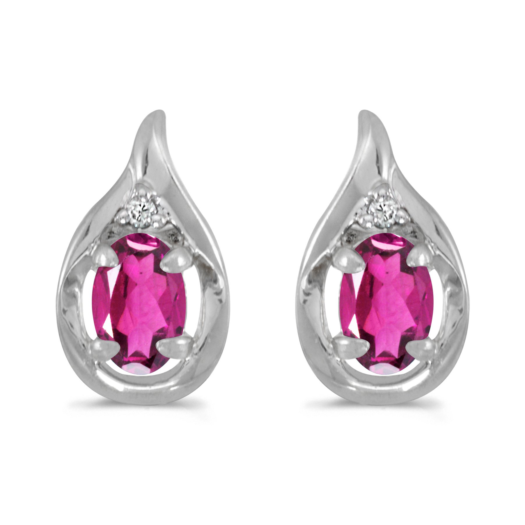 14K White Gold Oval Pink Topaz & Diamond Stud Earrings for Women – Elegant Gift for Anniversary, Birthday & Special Occasions
