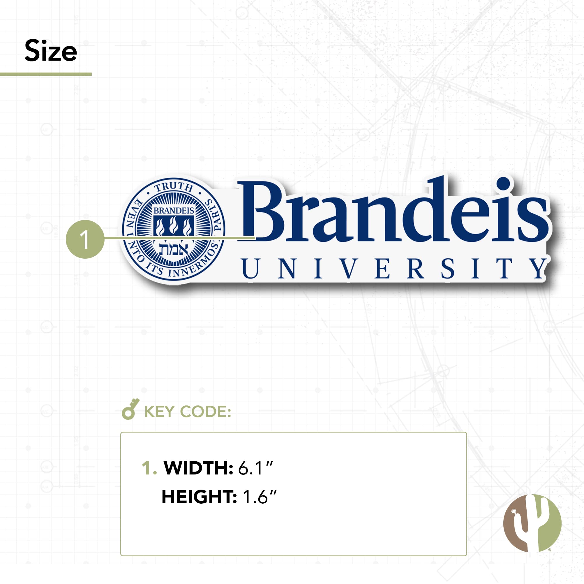 Desert Cactus Brandeis University Sticker - Premium Vinyl Decal for Laptop, Water Bottle, Car & Scrapbook - Waterproof & Durable College Decoration (IND 00013A) - Perfect for School Spirit, Graduation Gifts & Campus Pride