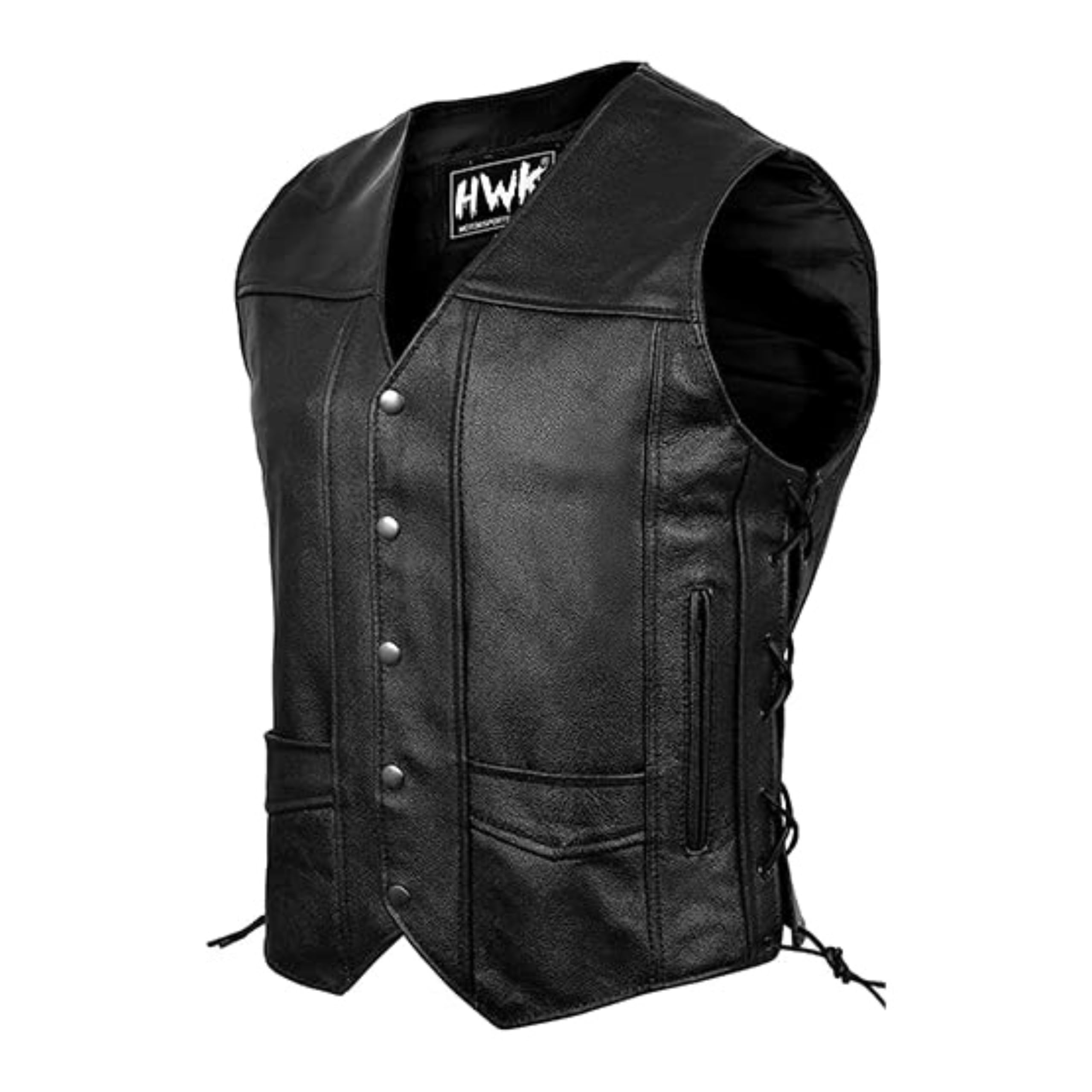 HWK Genuine Leather Motorcycle Vest for Men & Women - Concealed Carry Gun Pocket, 100% Polyester Lining, All-Weather Protection for Enduro, Motocross & Bike Riding (Black) - Perfect for Outdoor Adventures & Motorcycle Enthusiasts