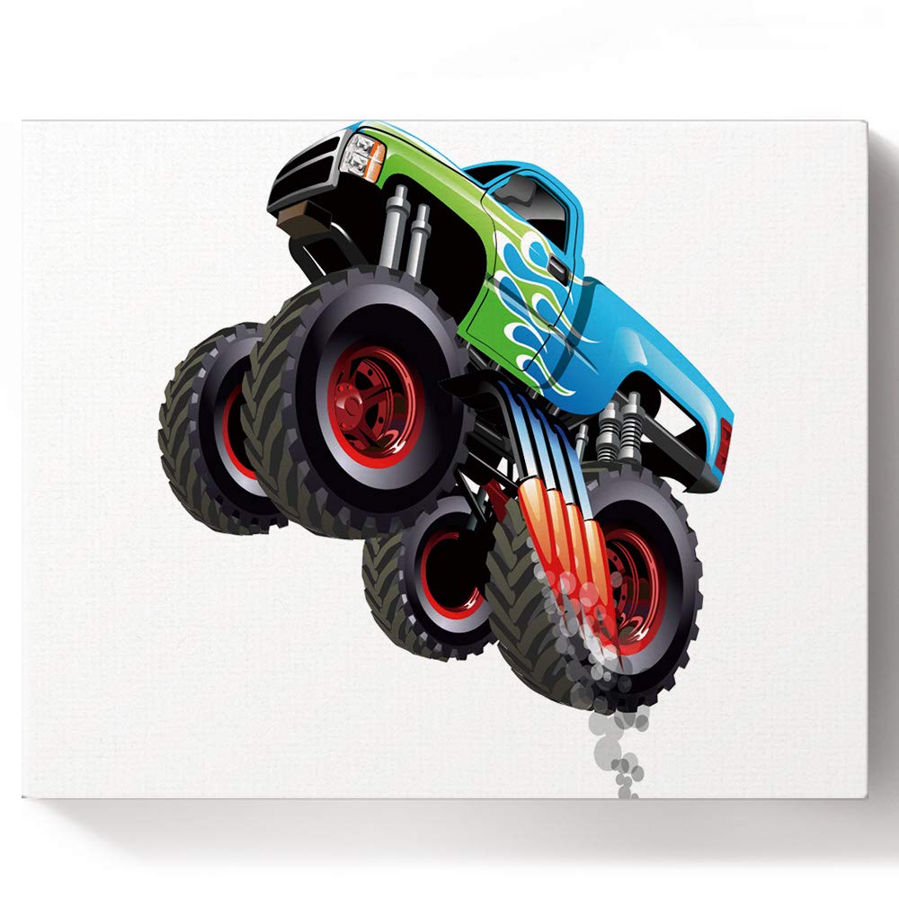 Monster Truck Paint by Numbers Kit for Adults & Kids - DIY Canvas Painting with Wooden Frame, Brushes & Paints (16x20 Inch) - Perfect for Home Decor, Birthday Gifts & Family Art Projects