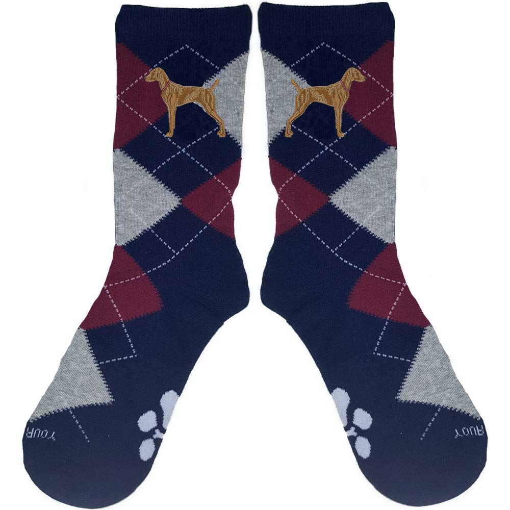 YourBreed Embroidered Vizsla Argyle Socks for Men & Women - Comfortable Fashionable Unisex Dog Lover Socks - Perfect for Casual Wear, Gifts & Outdoor Activities