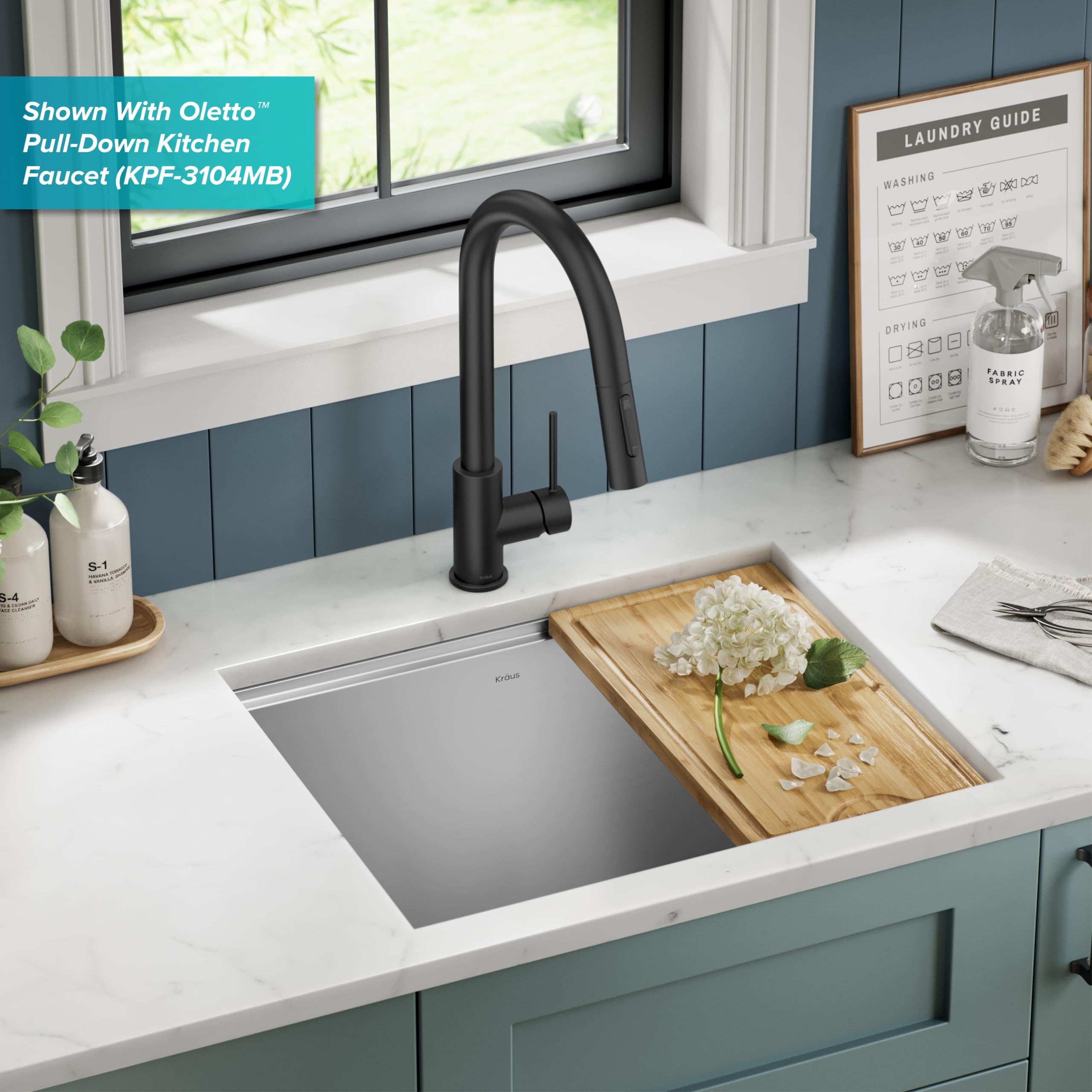 KRAUS Kore 23-Inch Undermount Workstation Single Bowl 16 Gauge Stainless Steel Kitchen Sink with Accessories - Deep Laundry Utility Sink for Heavy-Duty Cleaning, Dishwashing & Food Prep (Model KWU100-23L) | Perfect for Home Kitchens, Restaurants & Commercial Use