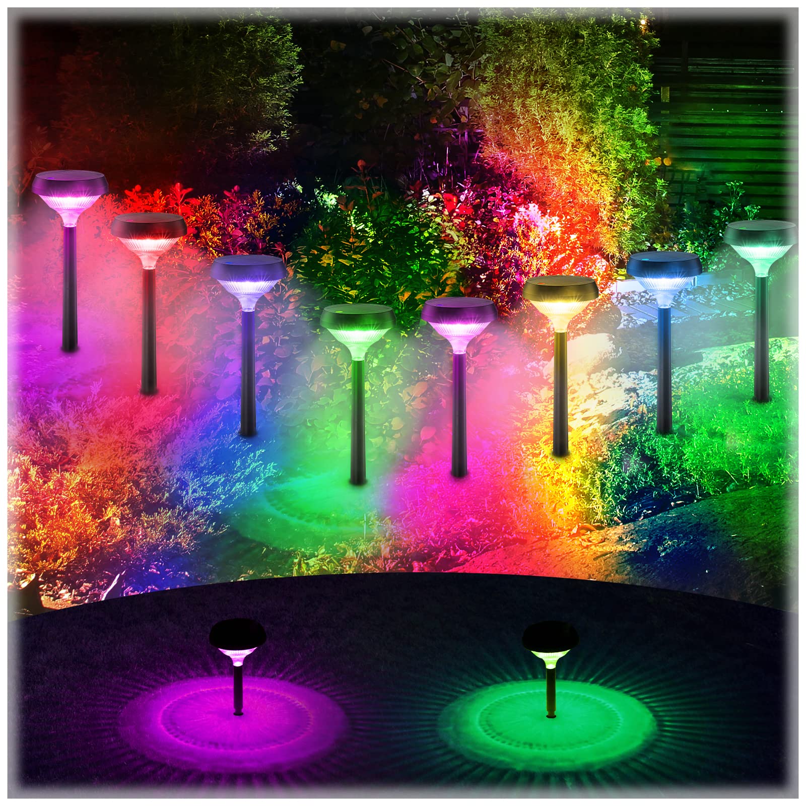 Linkind 8 Pack Color Changing Solar Pathway Lights - Bright LED Solar Walkway Lights for Outdoor Gardens, Yards & Driveways - Waterproof, Adjustable Height Solar Garden Lights for Landscape & Pathway Lighting