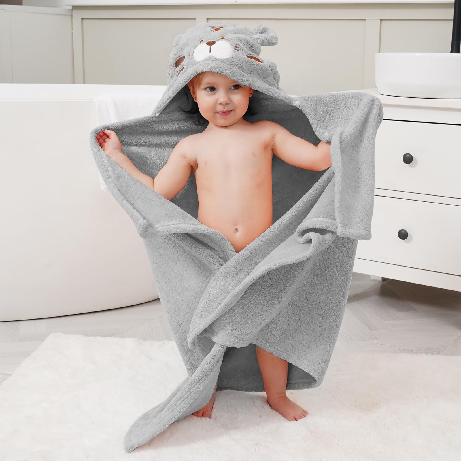 Soft Absorbent Hooded Toddler Towels for Boys & Girls 0-5 Years - 2 Pack Large 50