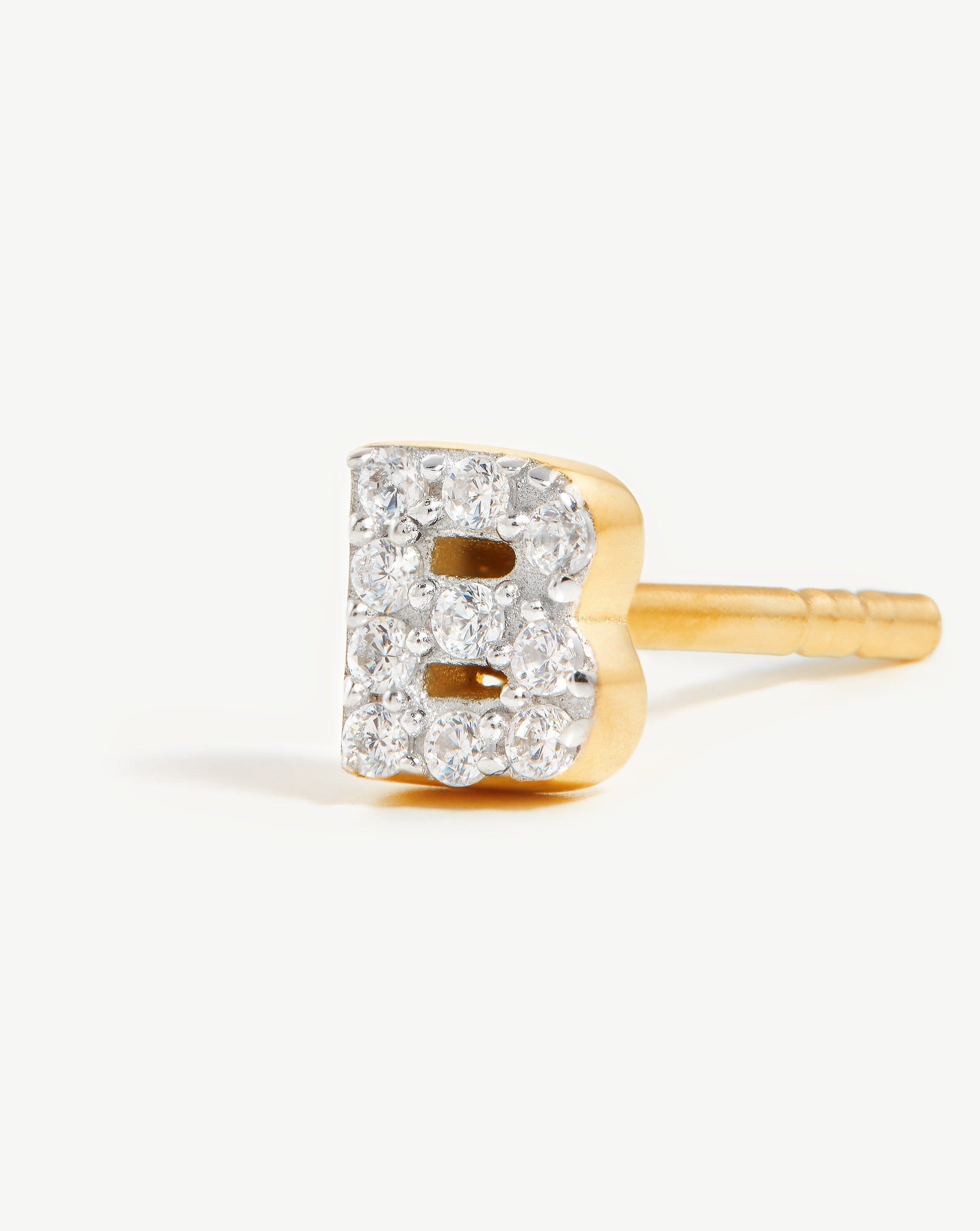 Pave Initial Single Stud Earring - Personalized Initial B | 18k Gold Vermeil & Cubic Zirconia | Elegant Gift for Women, Birthday, Anniversary, Valentine's Day