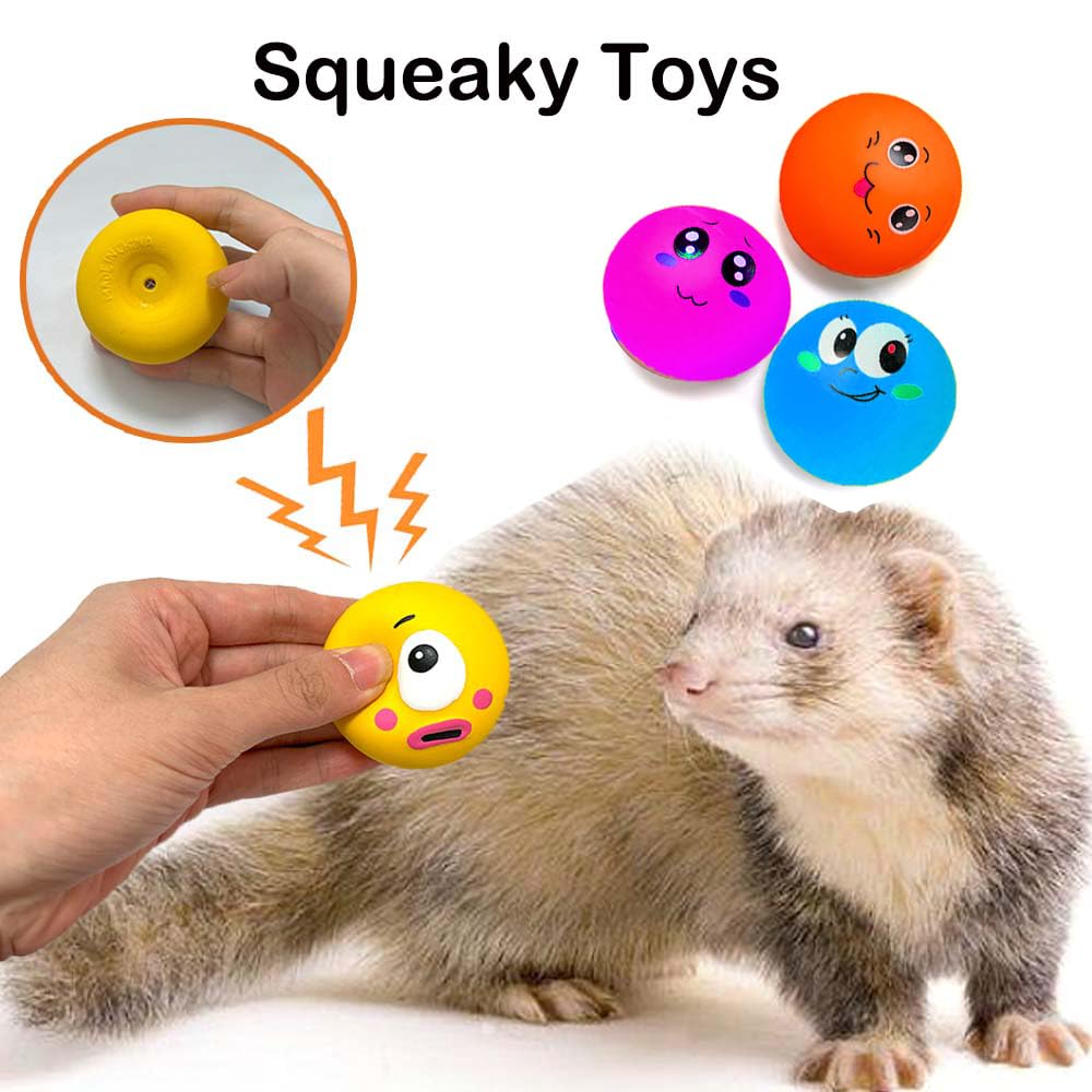 12 Pack Ferret Squeaky Chew Toys - Colorful Bouncy Rubber Balls with Bell & Mylar Crinkle Sounds - Interactive Pet Toys for Ferrets, Cats & Dogs - Perfect for Teething, Exercise & Playtime Fun