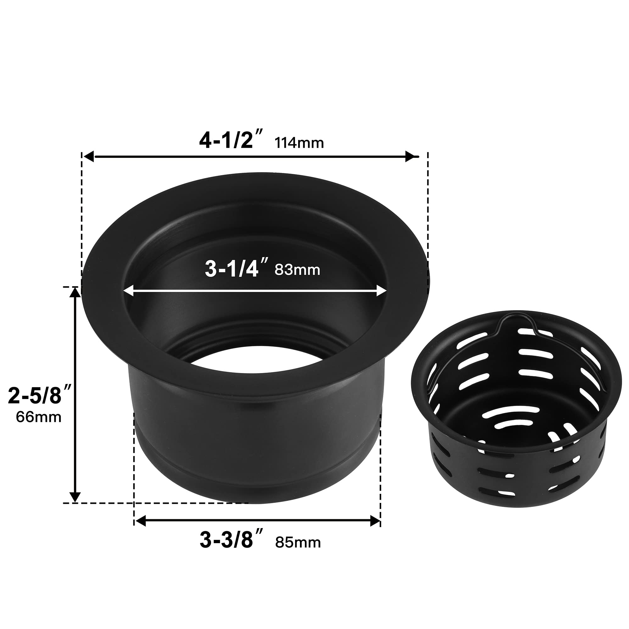 **LQS Extended Sink Flange with Deep Basket Strainer – 3-1/2 Inch Standard Sink Drain Hole – Black Deep Garbage Disposal Sink Flange for Kitchen Sink – Perfect for Clog Prevention & Easy Cleaning**