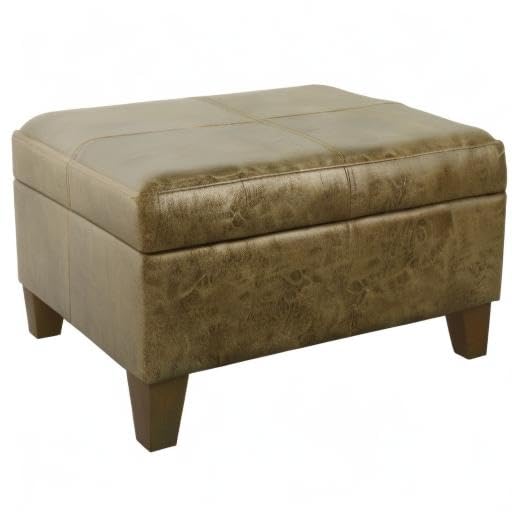 Luxury Large Faux Leather Square Storage Ottoman with Removable Tray - Brown Home Decor for Living Room & Bedroom | Multi-Functional Footrest, Coffee Table & Seating Solution | Homepop K2380-YDQY-2