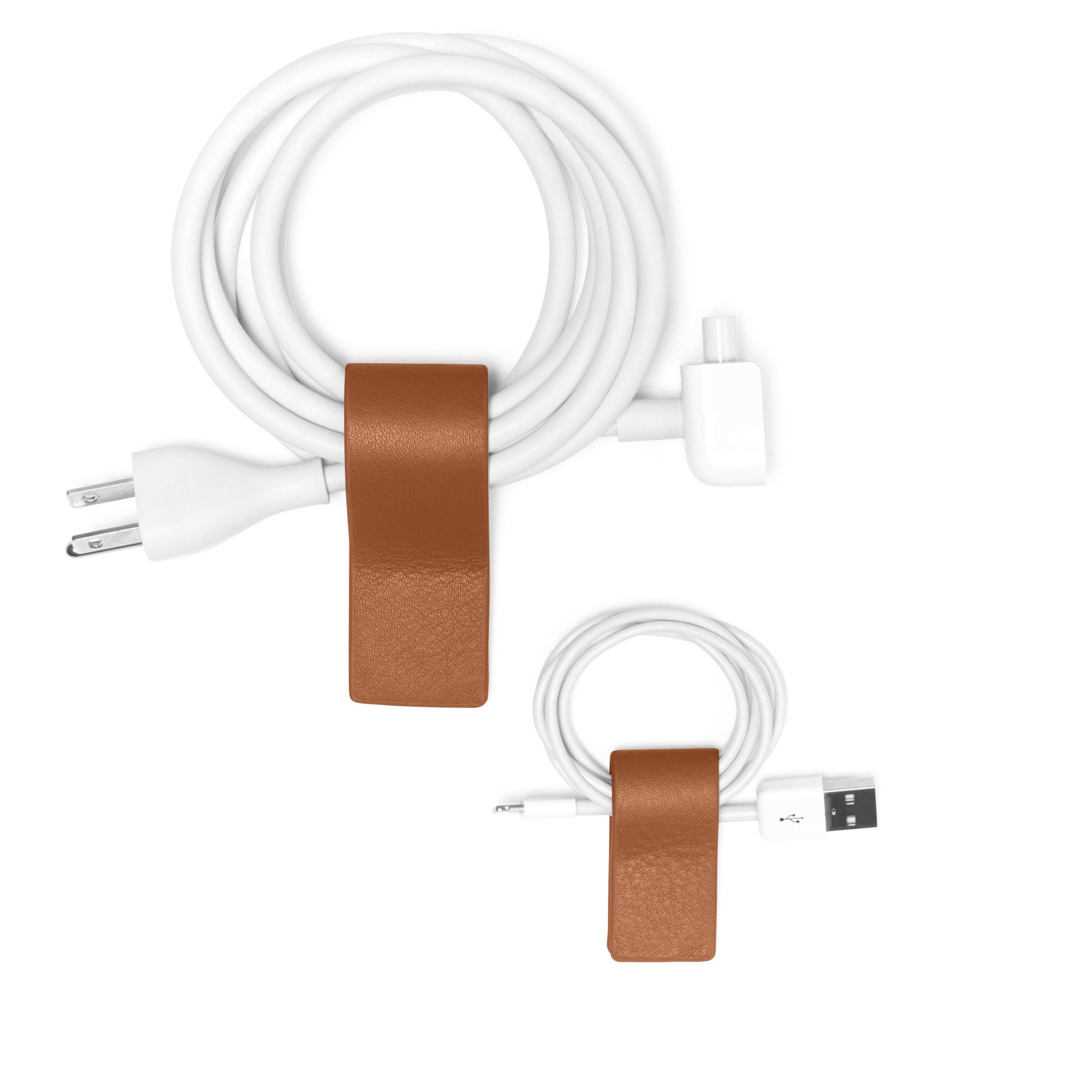 Premium Leather Cord Wrap Set - Cognac Brown Cable Organizer for Home & Office Accessories | Perfect for Desk, Travel, and Electronics Management