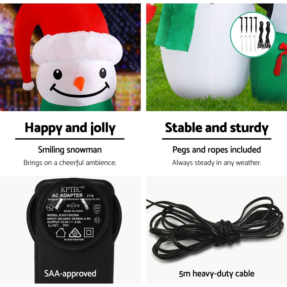 2.4M Inflatable Snowman with LED Lights - Outdoor Christmas Decorations for Yard, Garden & Holiday Party Decor