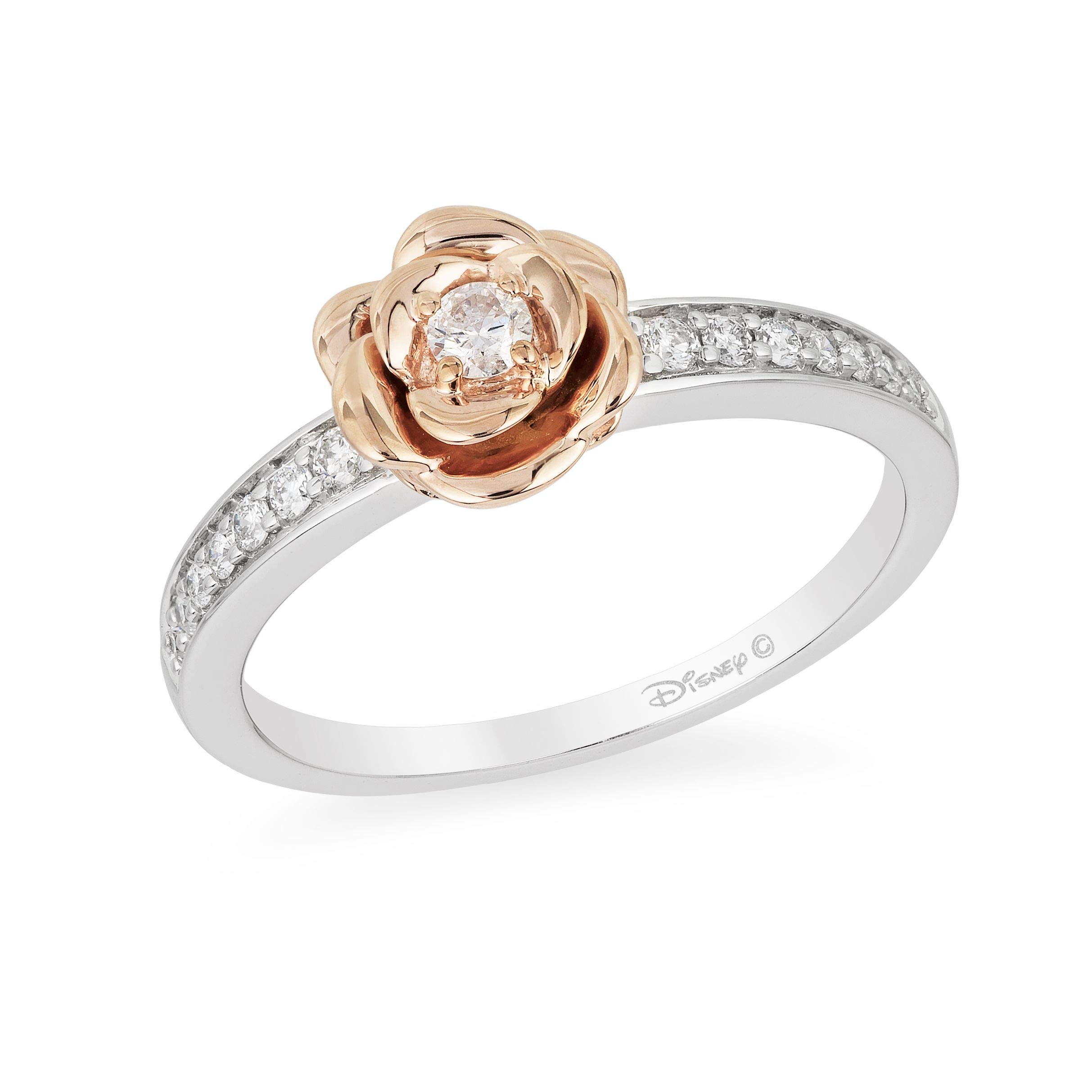Enchanted Disney Belle Rose Ring - Sterling Silver & 10K Rose Gold with 1/5 Cttw Diamond | Fine Jewelry for Women | Perfect Gift for Disney Fans, Brides & Special Occasions
