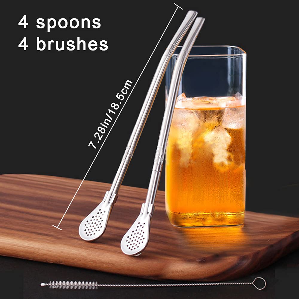 Stainless Steel Yerba Mate Bombilla Straw with Filter - 4 Pack for Tea & Coffee
